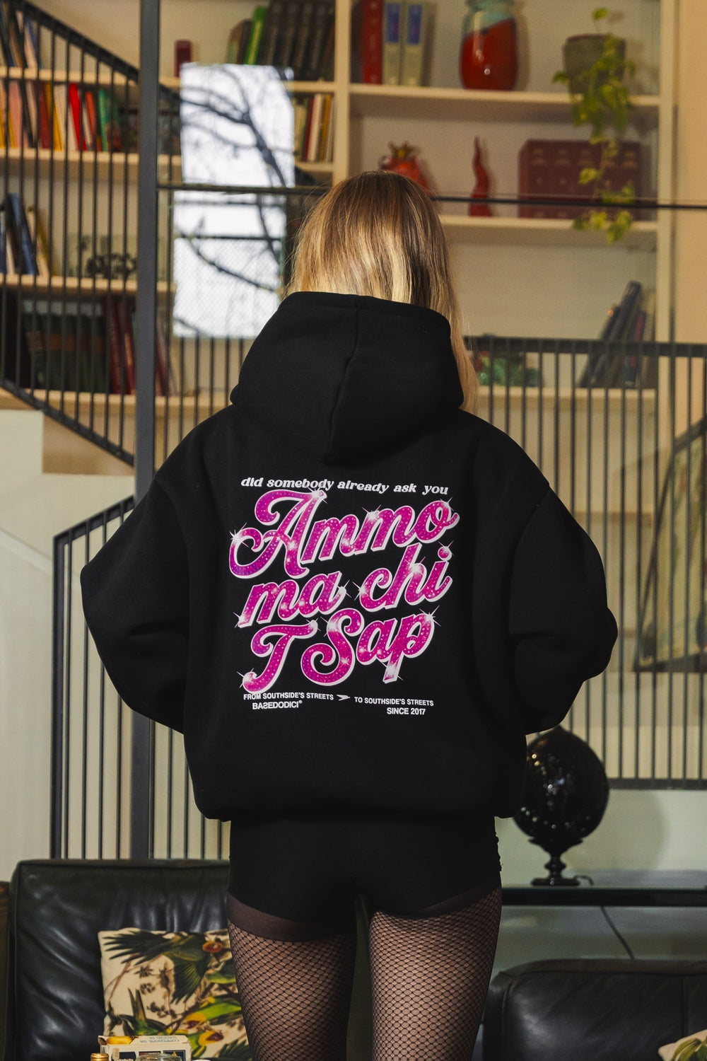 Hoodie "AMMO" CHI'T'SAP Black/GlitterPinkItalic