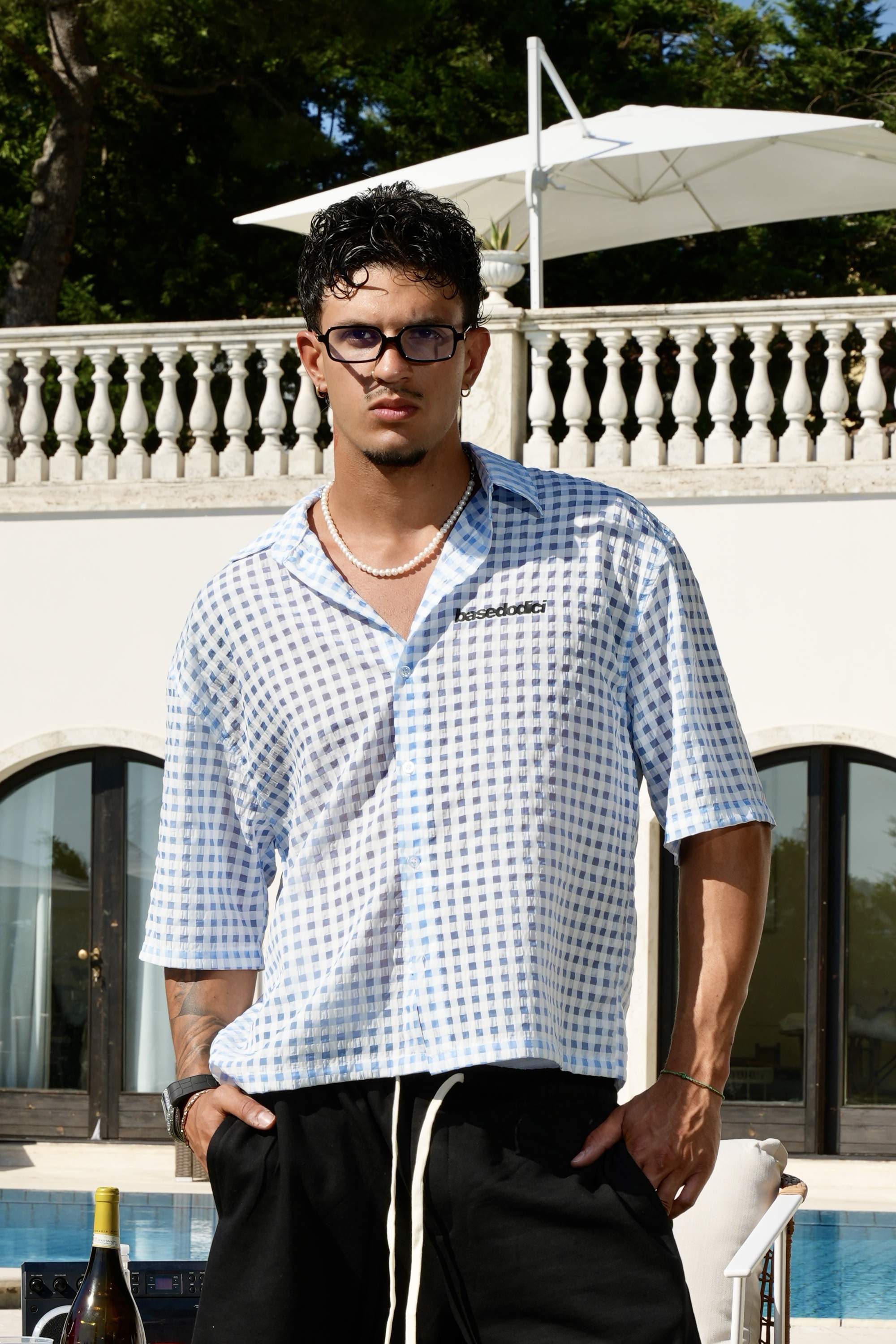 Shirt "SUMMER CLUB" ShoulderLogo Checked/Blue