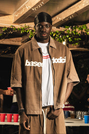 Zip Shirt "RIVIERA" Logo Brown/White