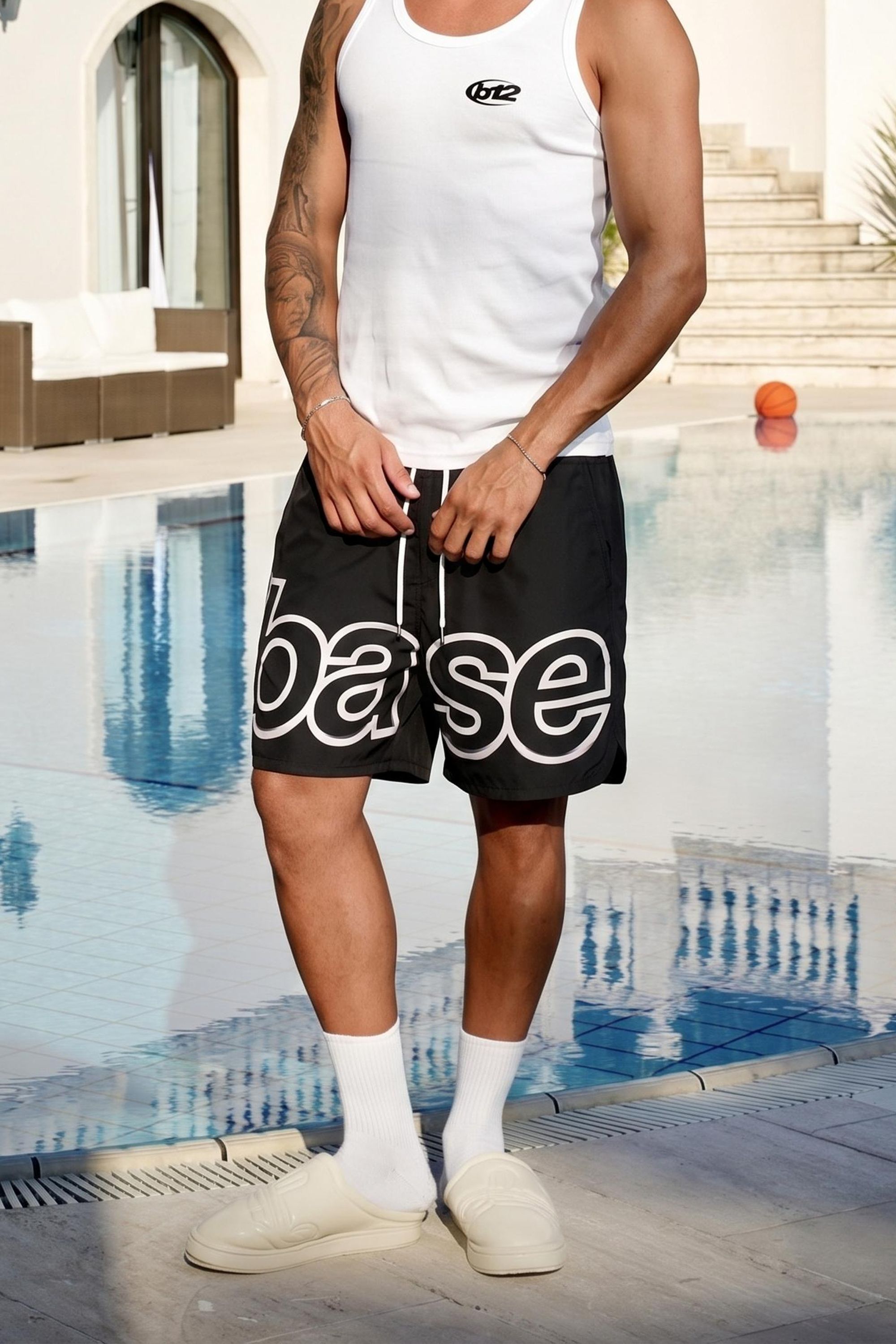 Swim Short "SUMMER CLUB" BASE Black/White