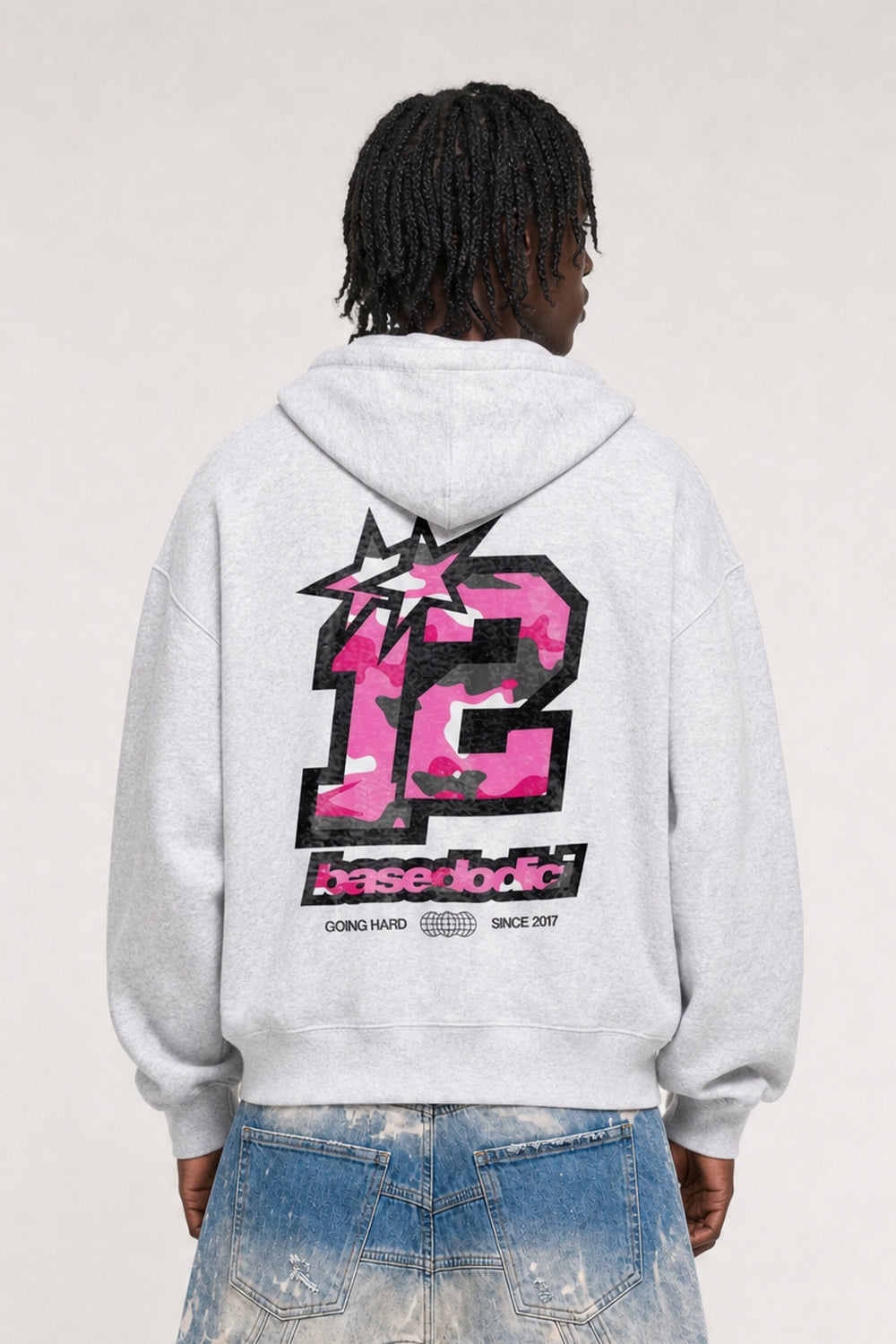 Hoodie "4PLAYERS" Back 12 AshGrey/CamoPink