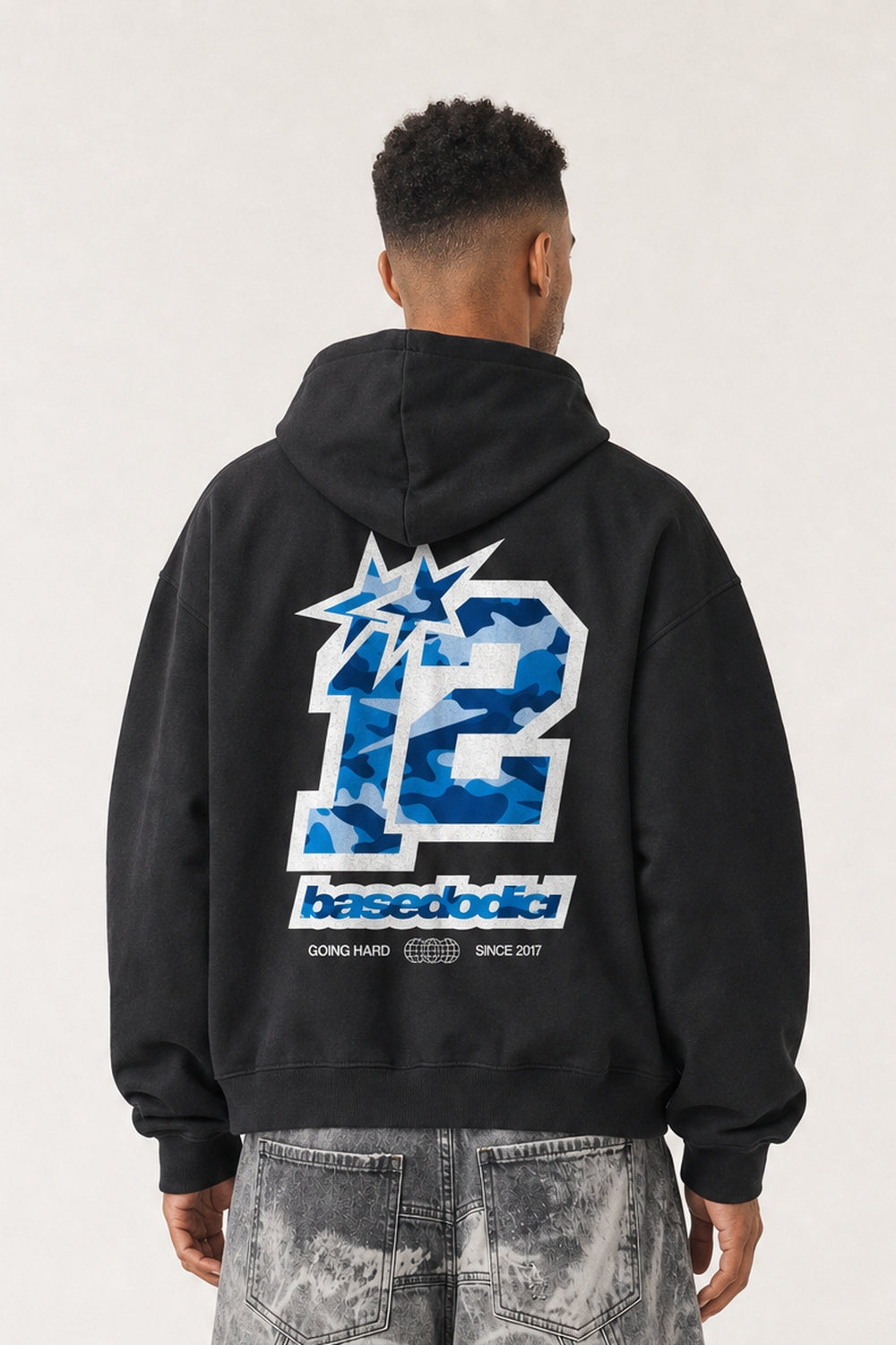 Hoodie "4PLAYERS" Back 12 Black/CamoBlue