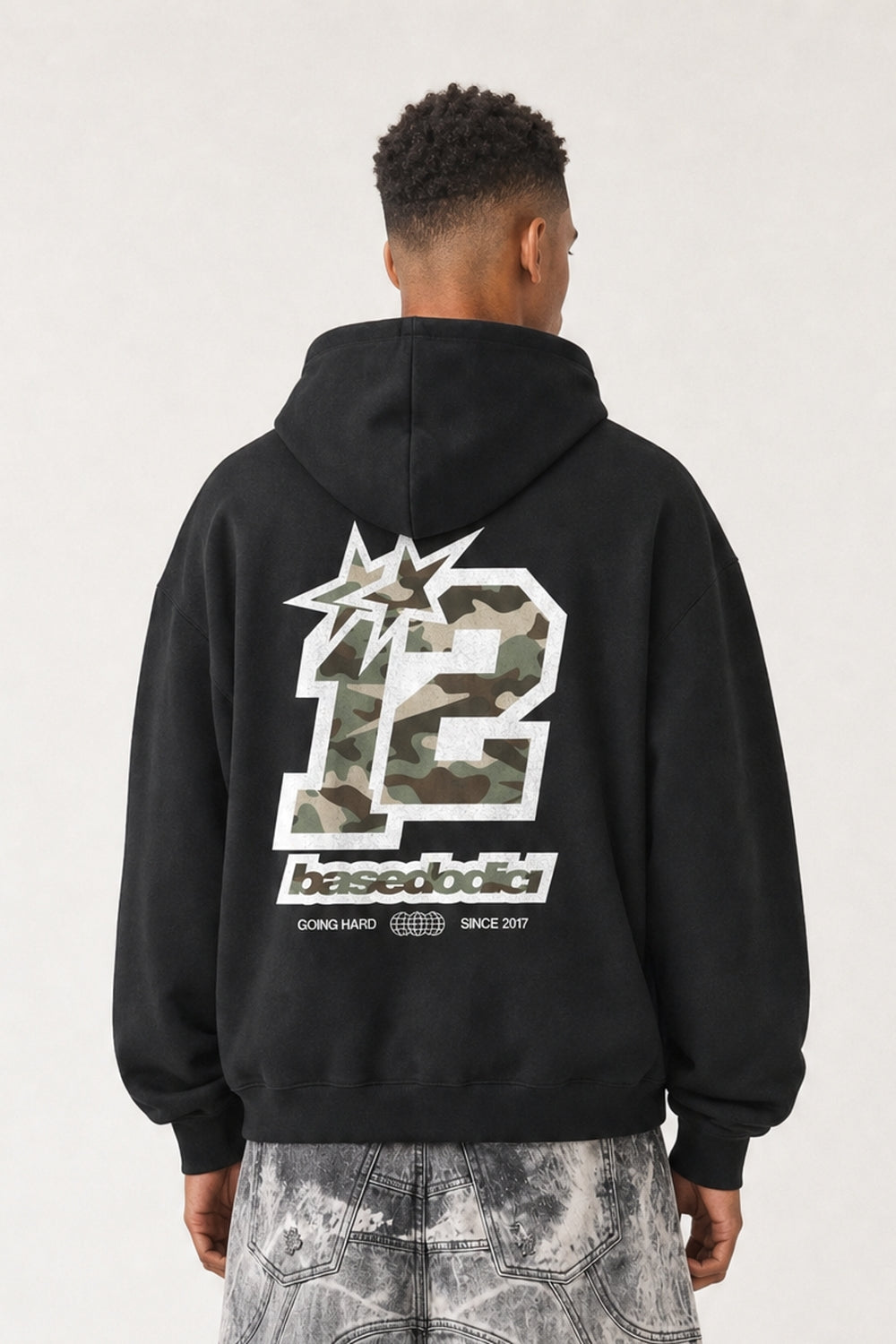 Hoodie "4PLAYERS" Back 12 Black/CamoGreen