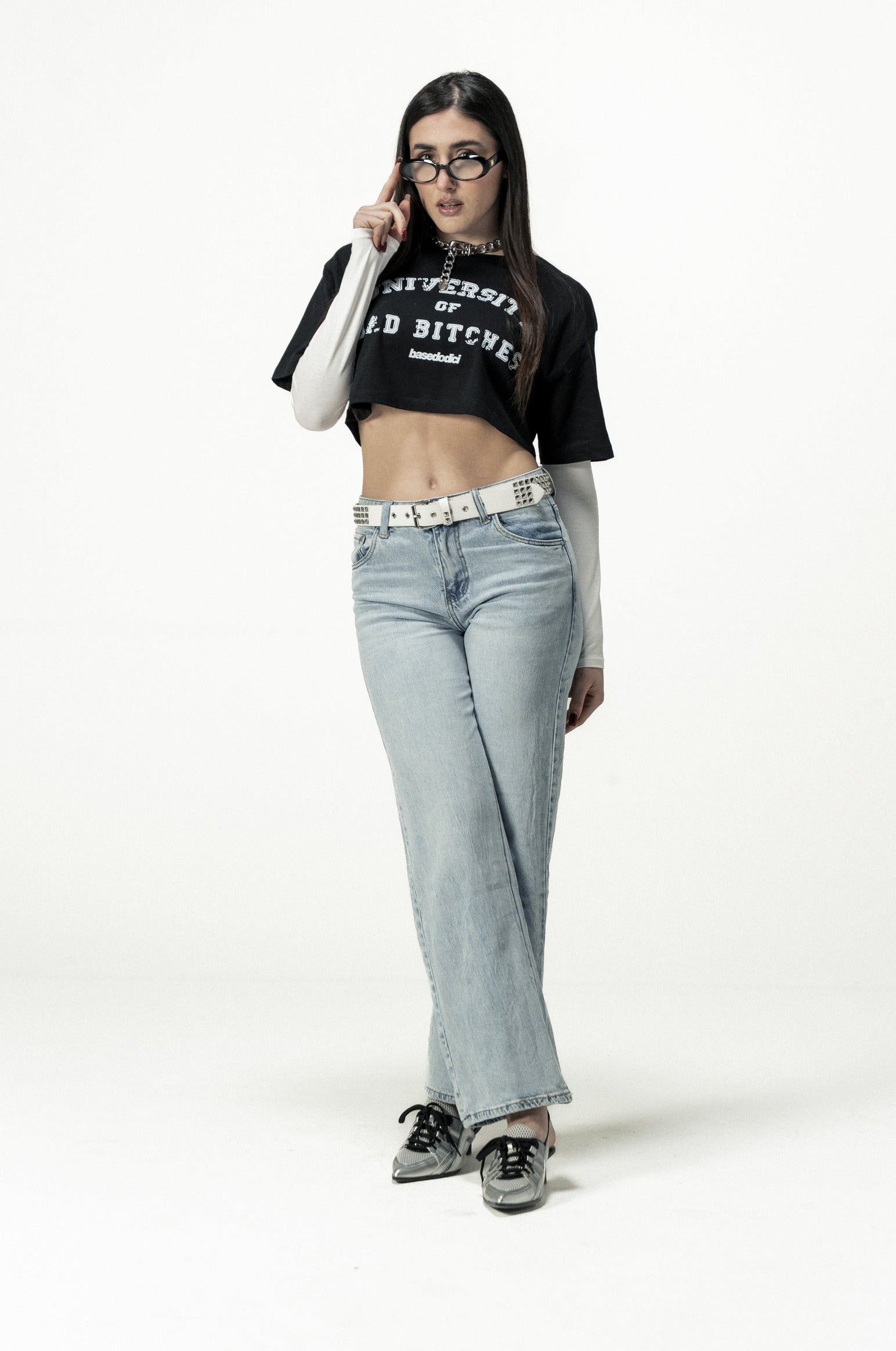 Crop Tee "SANTA" University Black