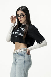 Crop Tee "SANTA" University Black