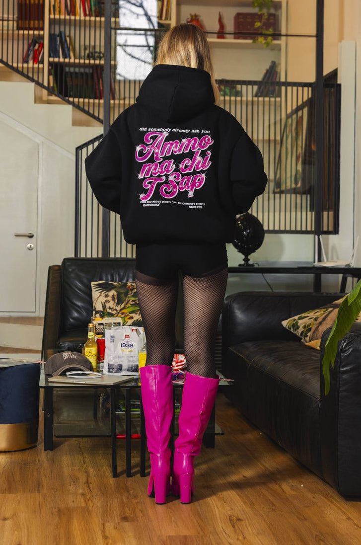 Hoodie "AMMO" CHI'T'SAP Black/GlitterPinkItalic