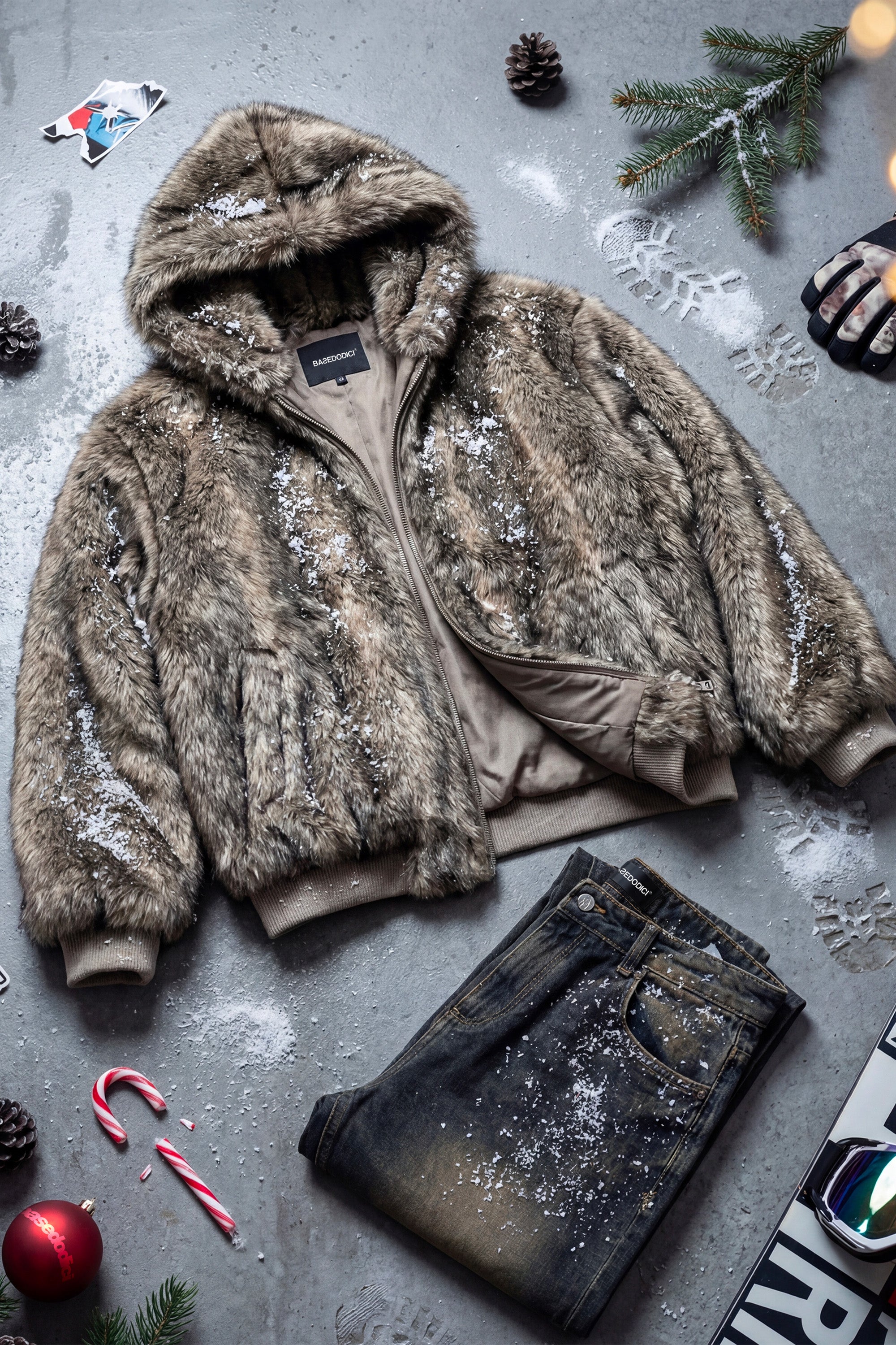 Faux Fur Jacket "DIRTY XMAS" Grey
