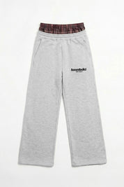 Fleece Pants "VALENTINE" DoubleLayer AshGrey/CheckBordeaux