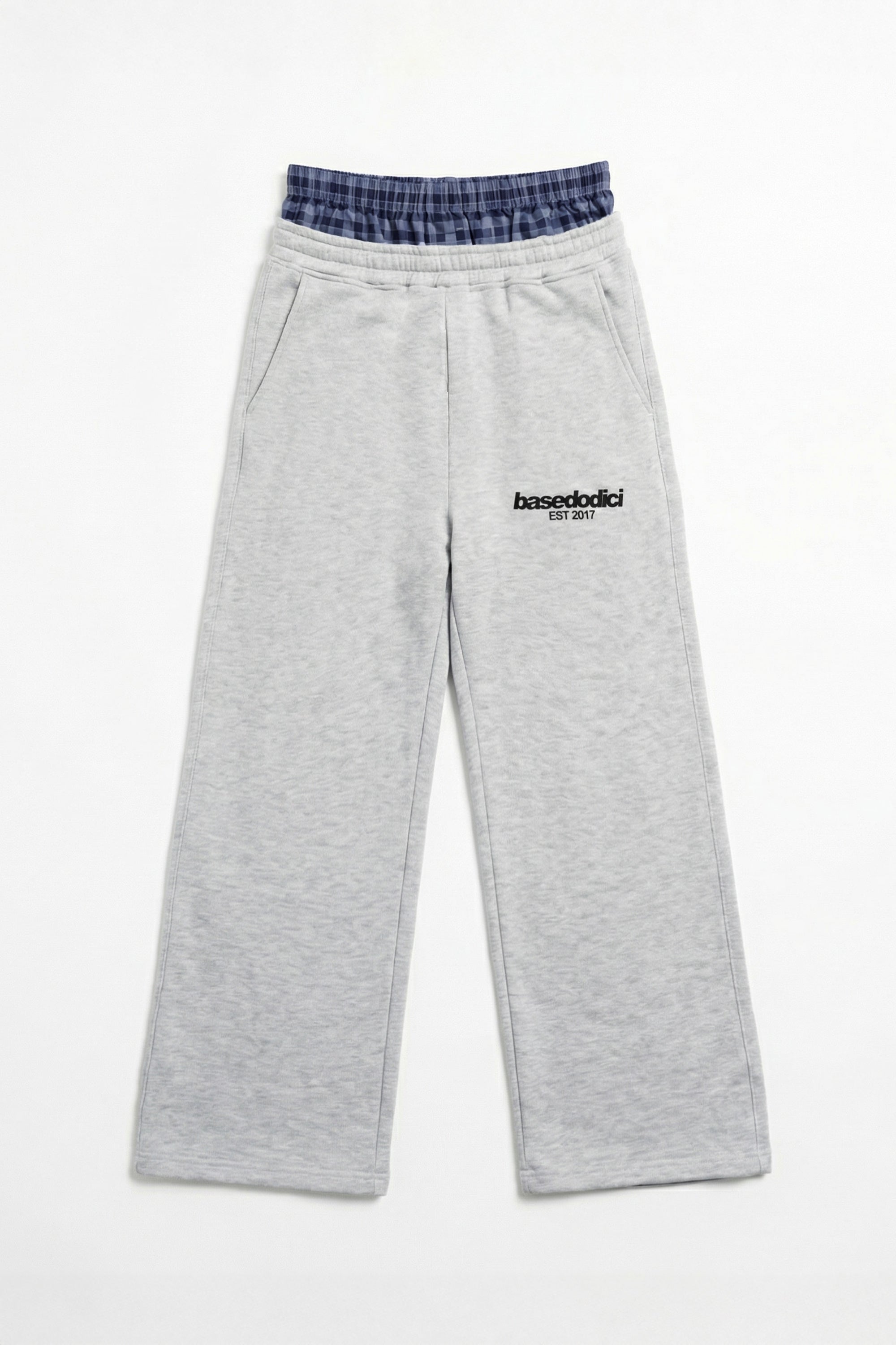 Fleece Pants "VALENTINE" DoubleLayer AshGrey/CheckBlue
