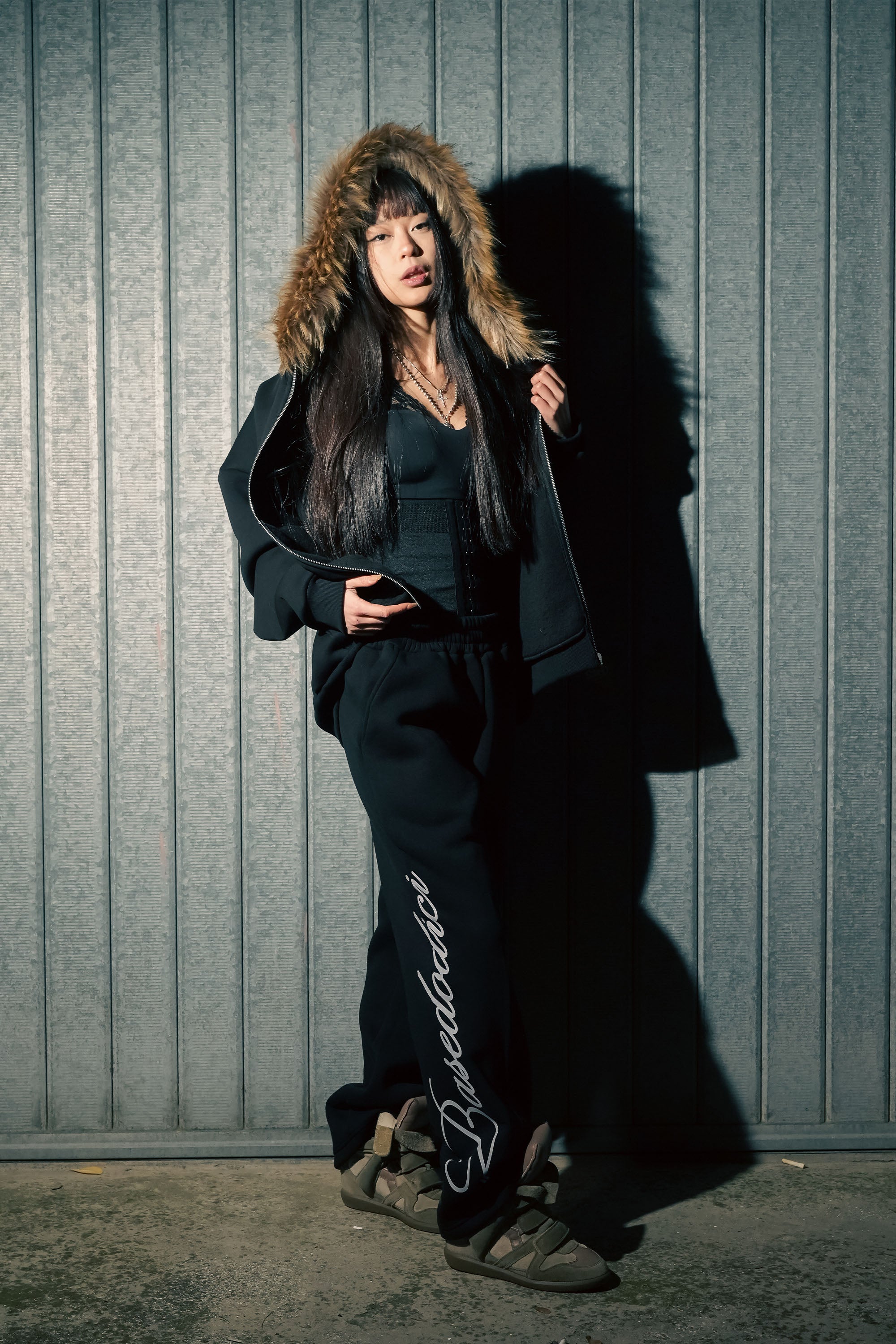 Fleece Pants "RUDE DIAMOND" Script Black