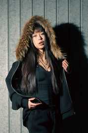 Full Zip "RUDE DIAMOND" Faux Fur Logo Black