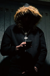 Full Zip "RUDE DIAMOND" Faux Fur Logo Black