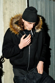 Full Zip "RUDE DIAMOND" Faux Fur Logo Black