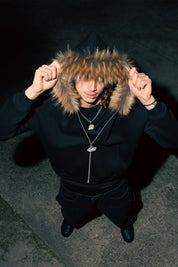 Full Zip "RUDE DIAMOND" Faux Fur Logo Black