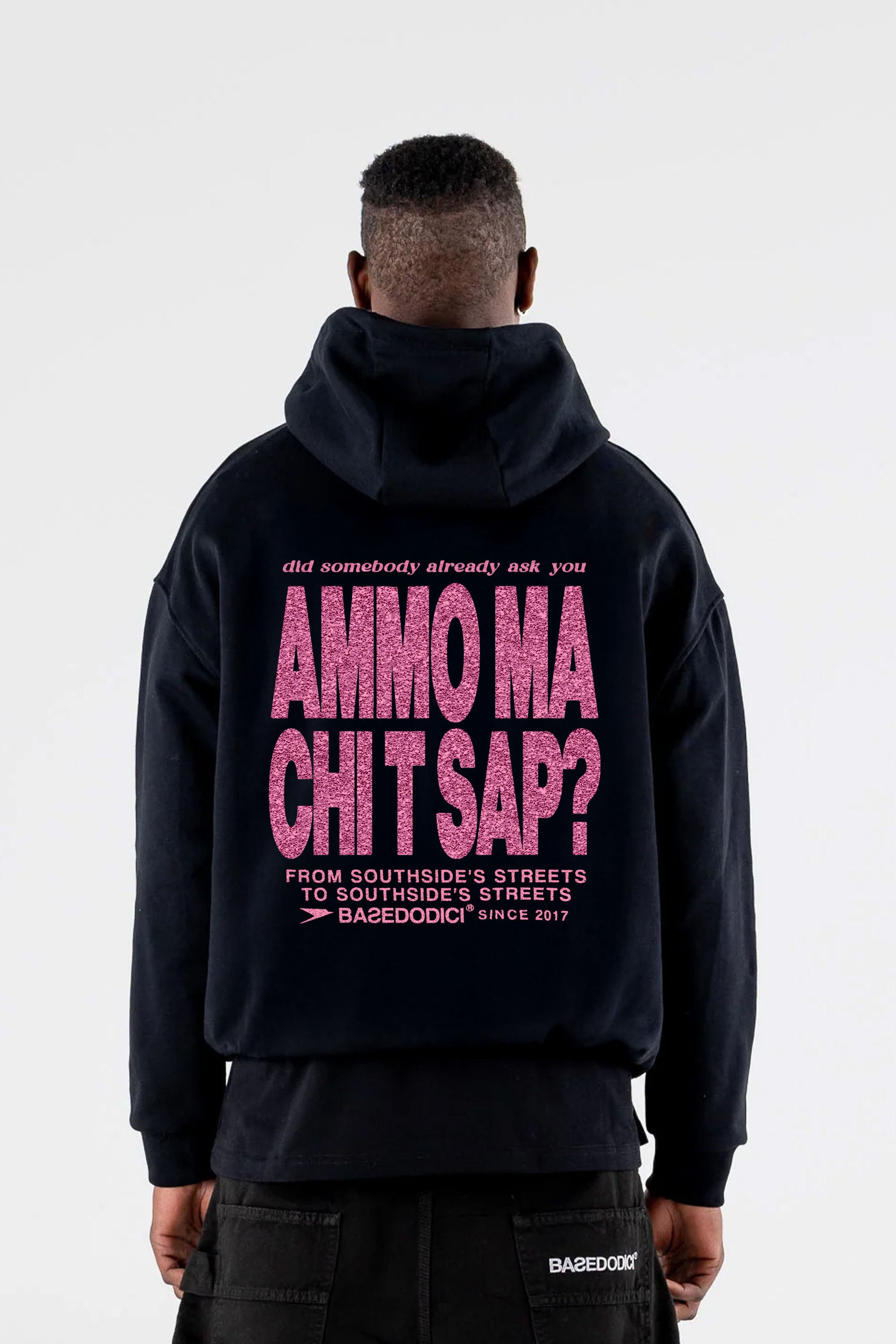 Hoodie “AMMO” CHI'T'SAP Black/Glitter Bubble Pink