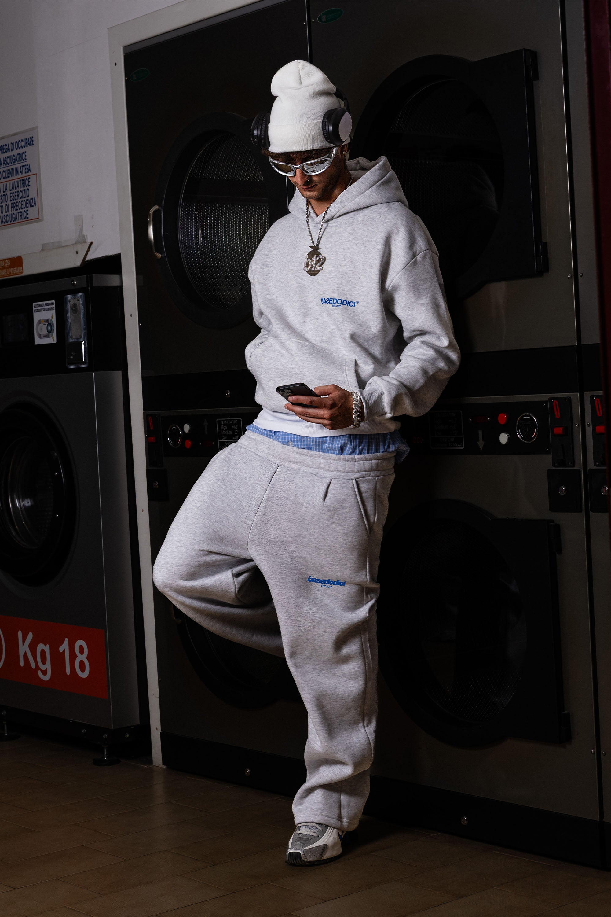 Hoodie “COMFY” Back Logo AshGrey/Blue