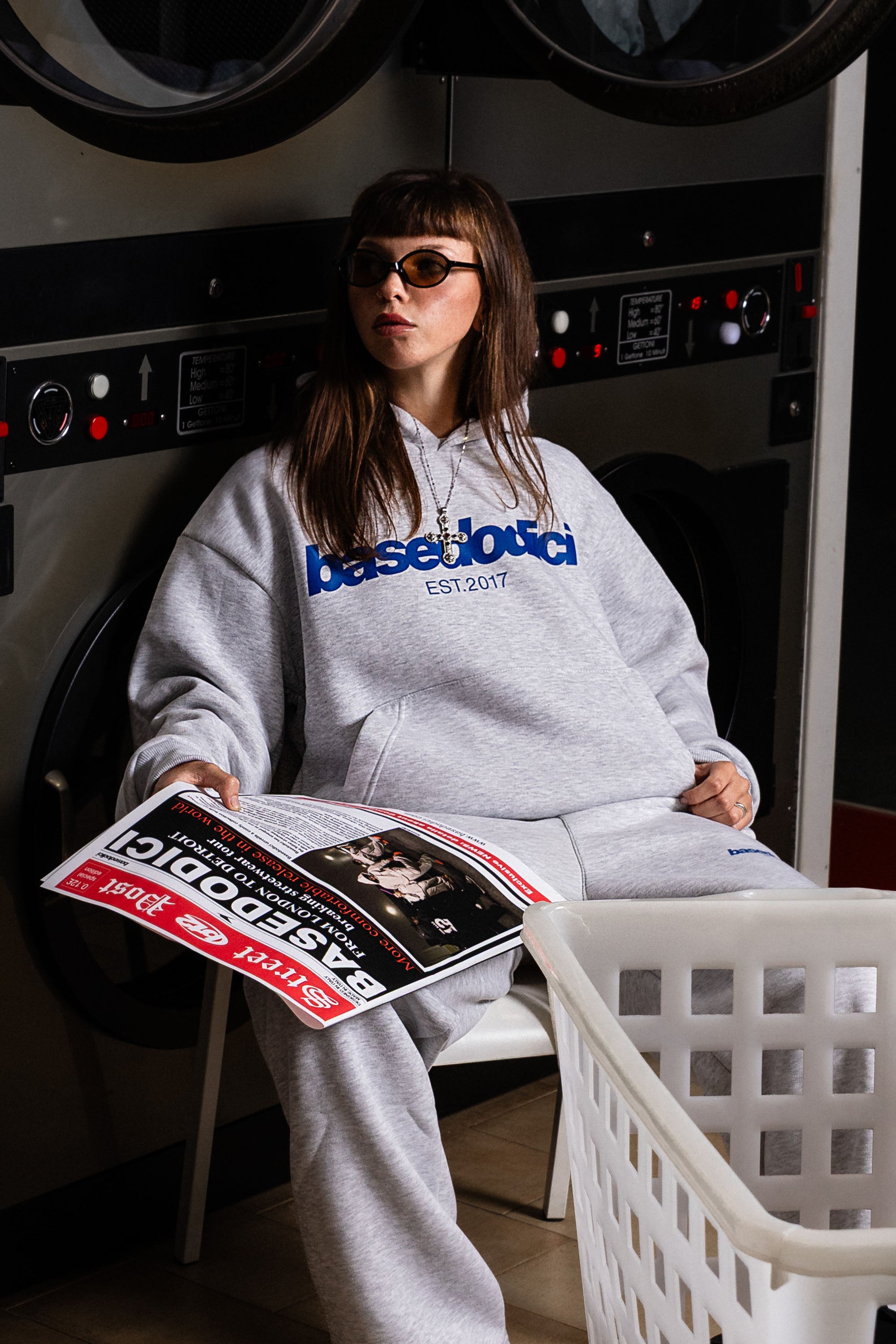 Hoodie “COMFY” Front Logo AshGrey/Blue