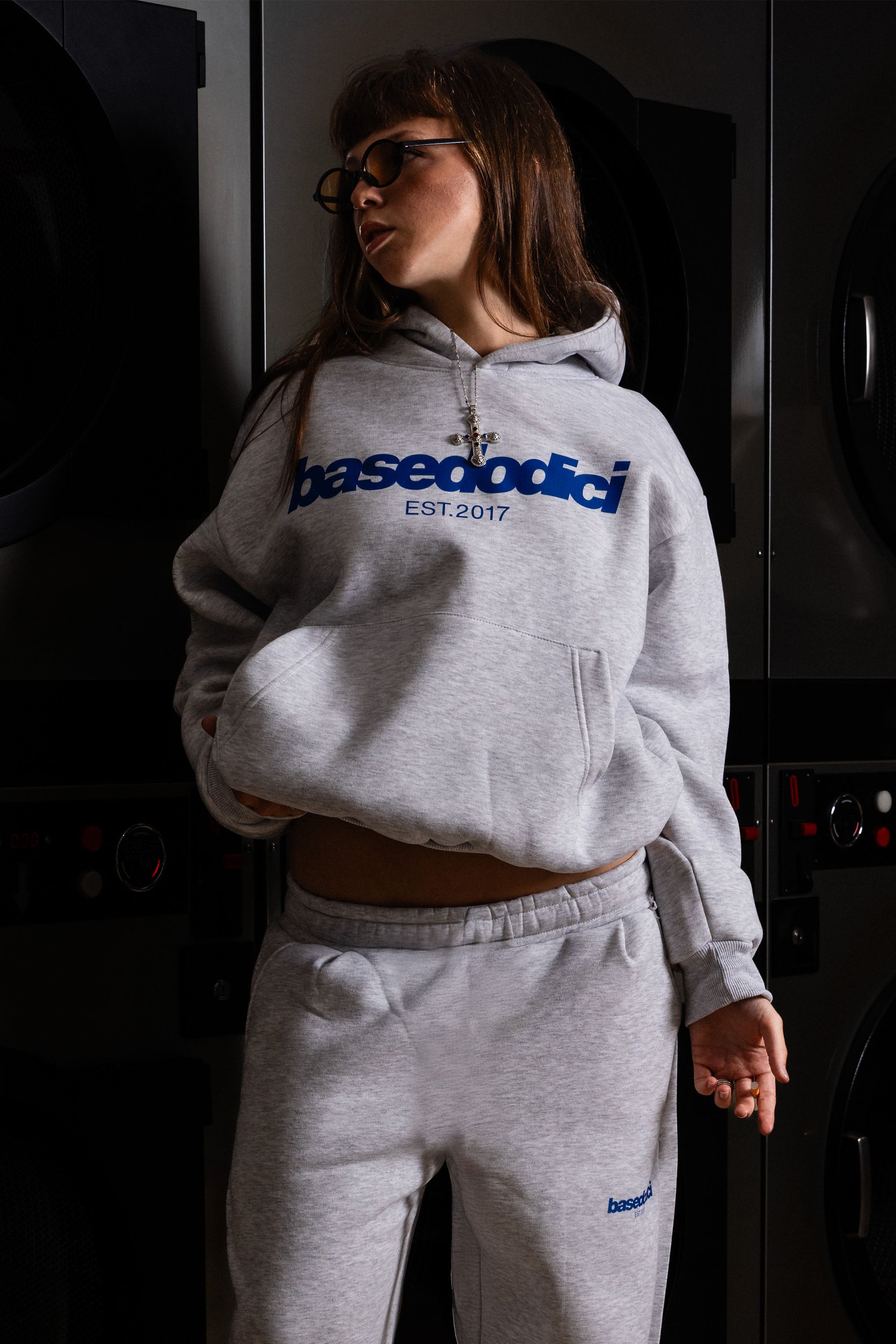 Hoodie “COMFY” Front Logo AshGrey/Blue