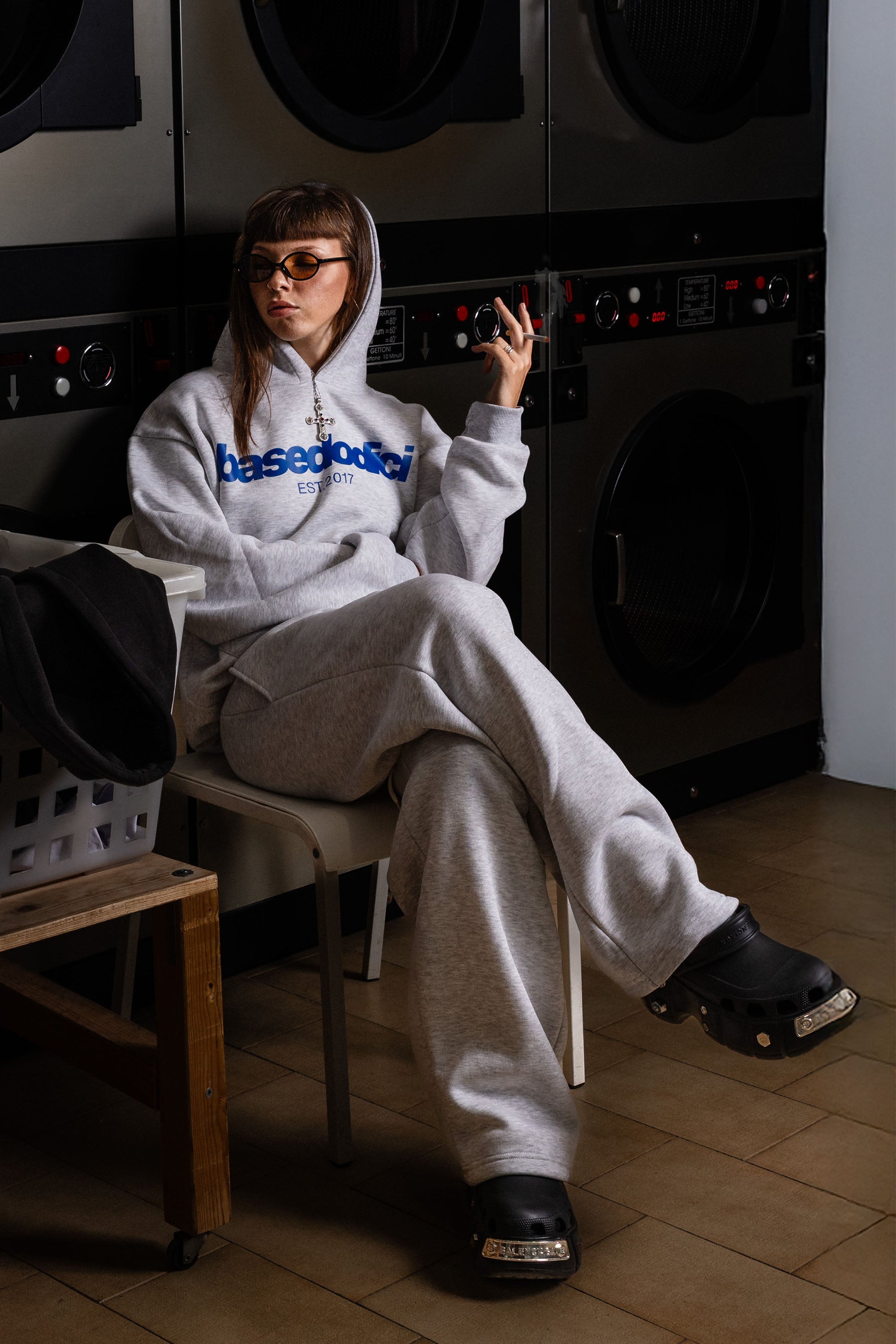 Hoodie “COMFY” Front Logo AshGrey/Blue
