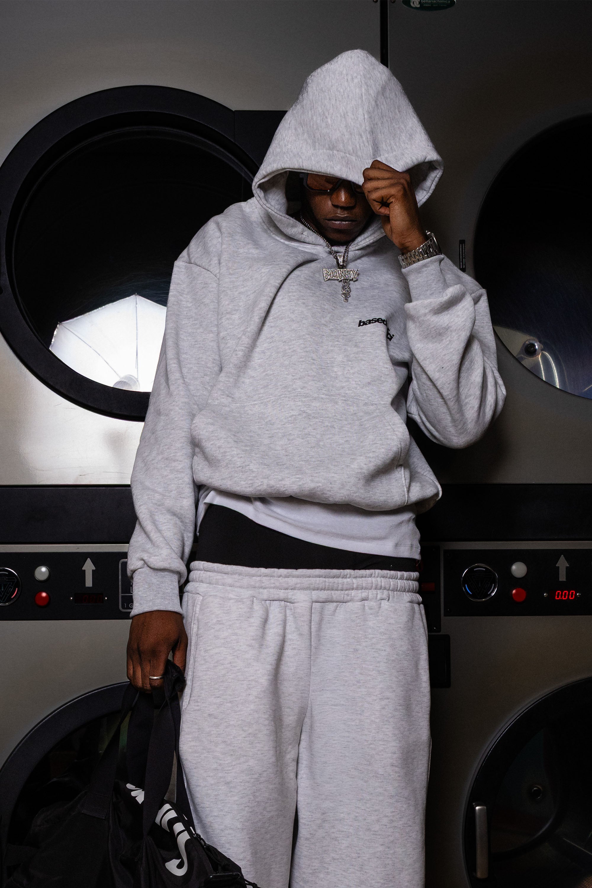 Hoodie “COMFY” Vertical Logo AshGrey/Black
