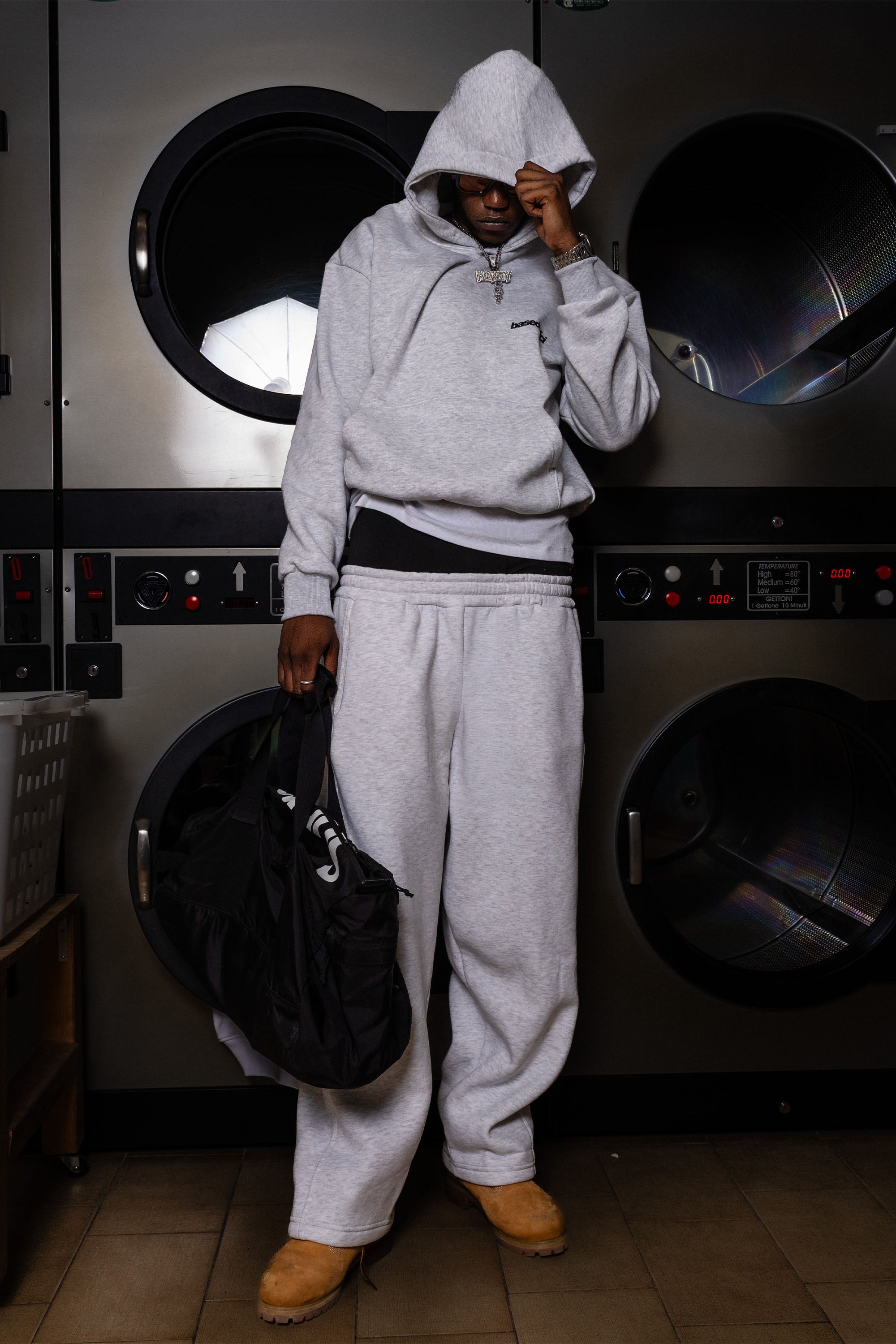 Hoodie “COMFY” Vertical Logo AshGrey/Black