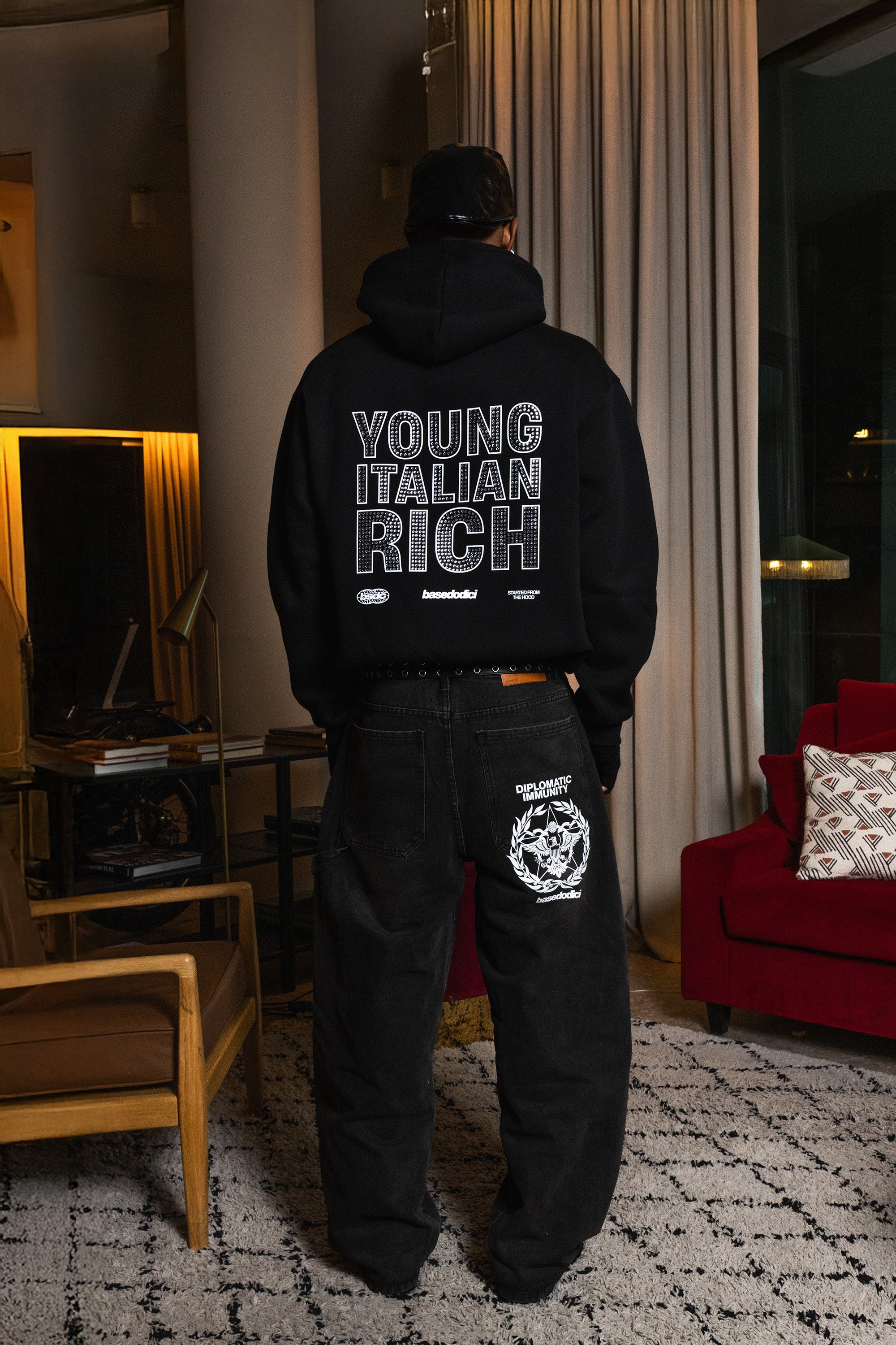 Hoodie "WORLD TOUR" Italian Rich Black/Strass