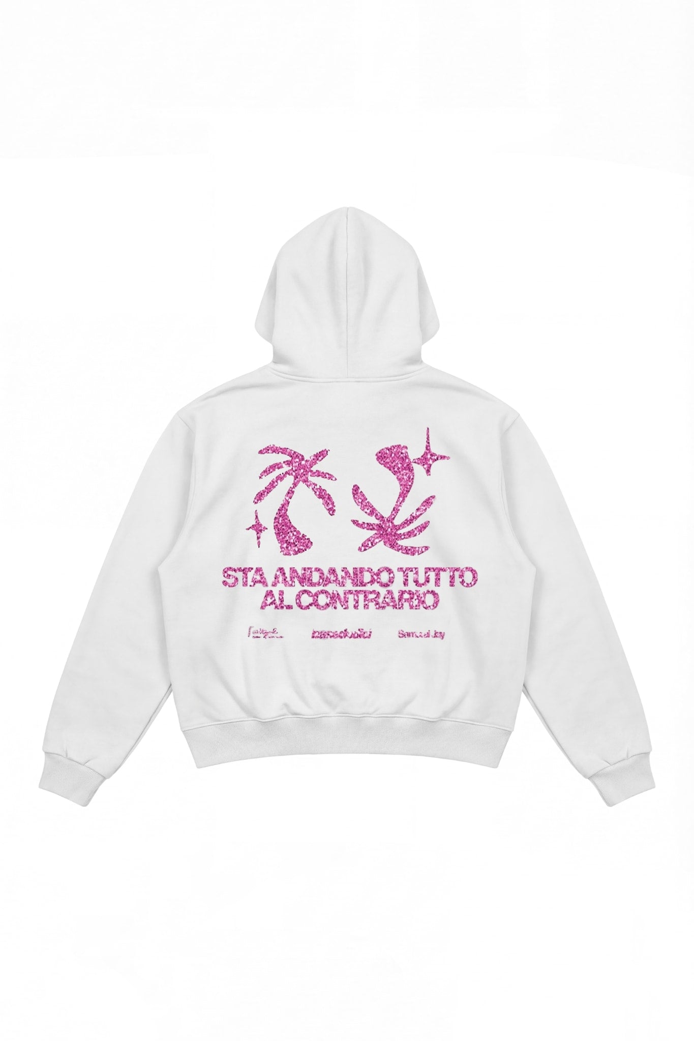 Hoodie "SAMURAIJAYxBASEDODICI" TuttoSbagliato White/GlitterPink