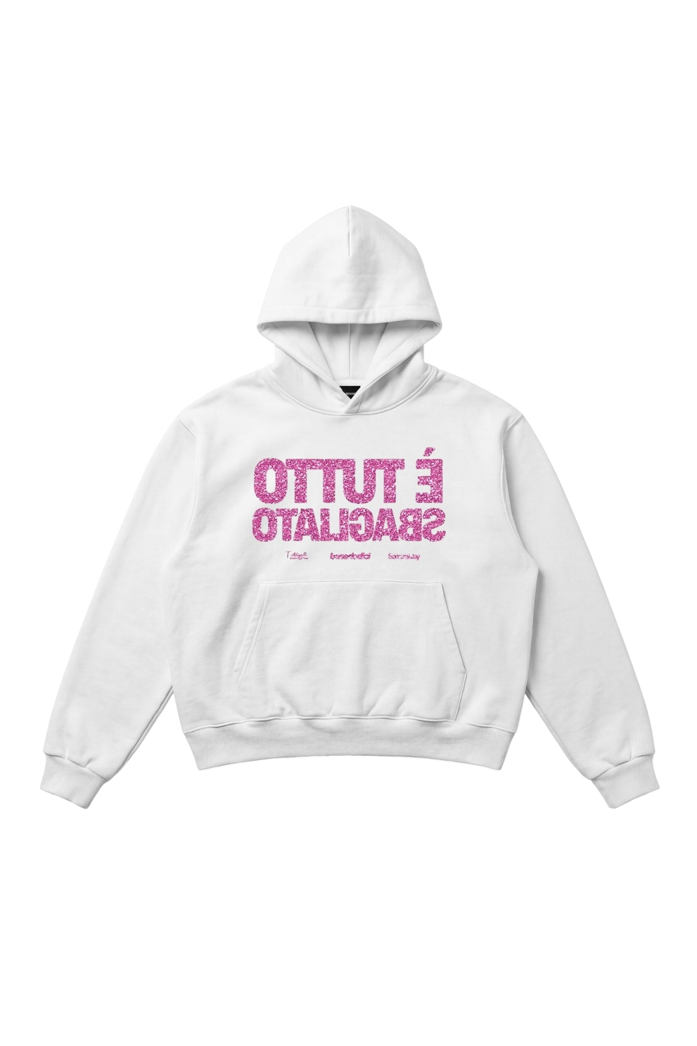 Hoodie "SAMURAIJAYxBASEDODICI" TuttoSbagliato White/GlitterPink