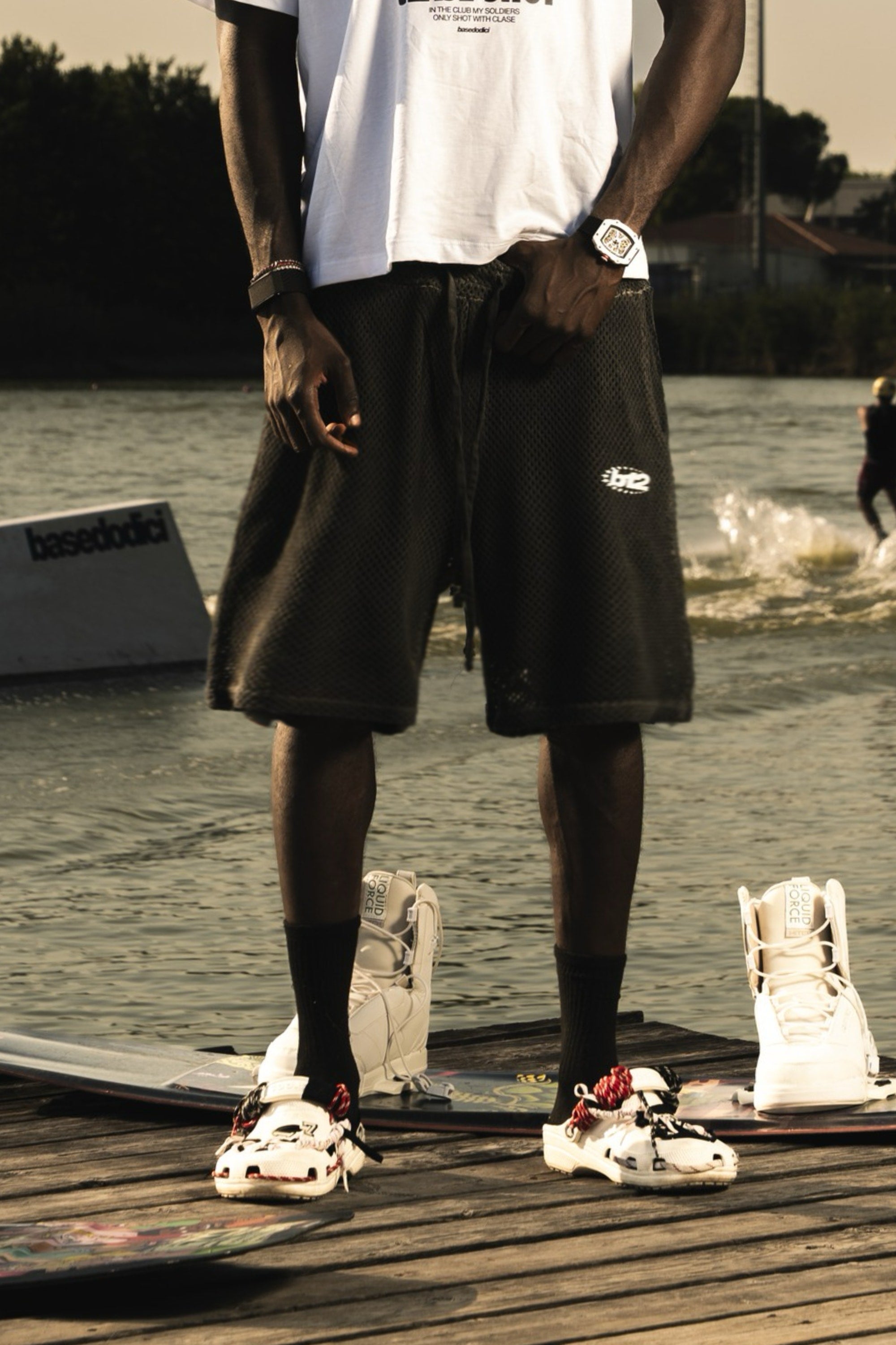 Fleece Jorts Mesh "RIVIERA" logo Black
