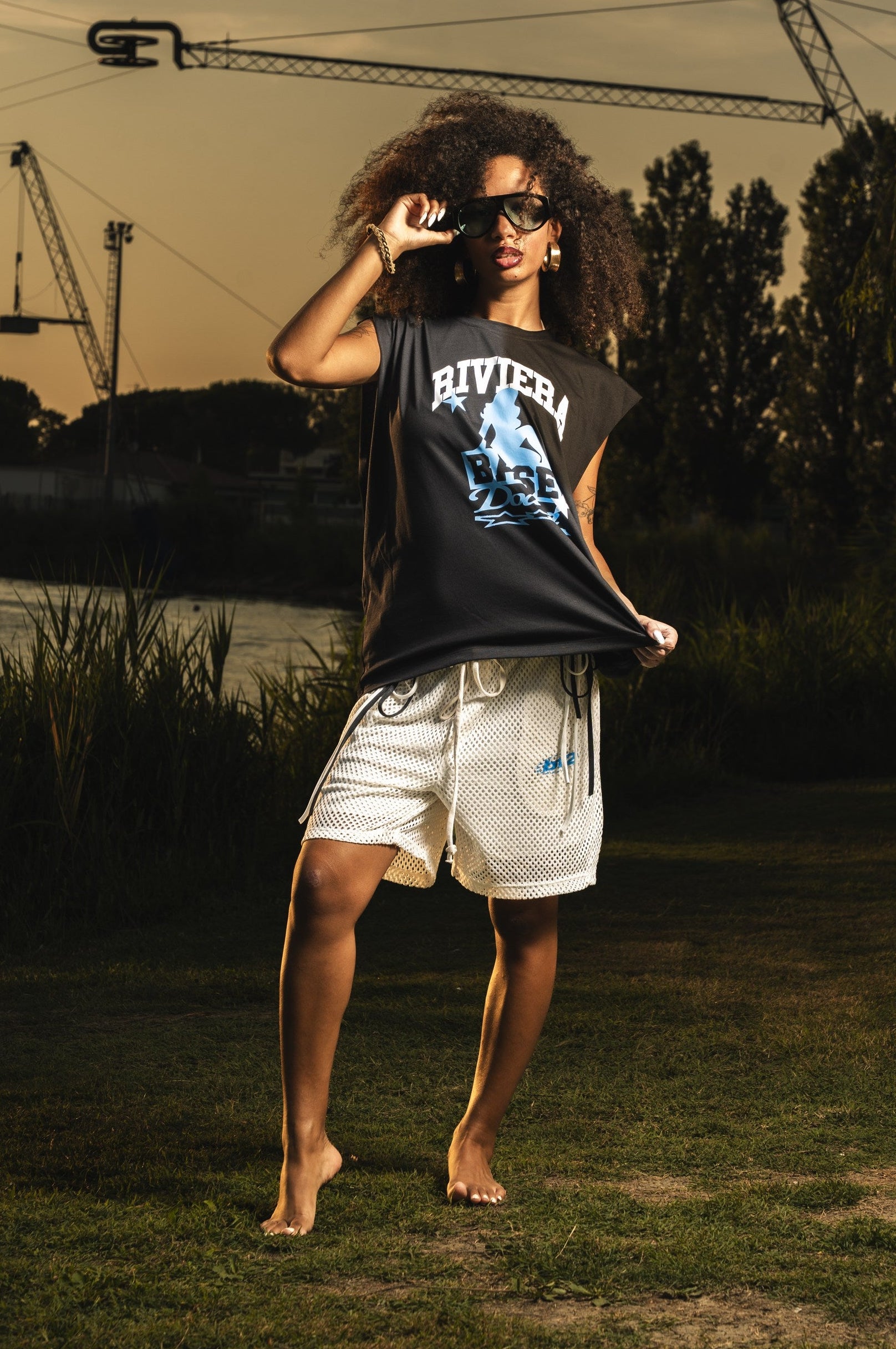 Fleece Jorts Mesh "RIVIERA" logo White