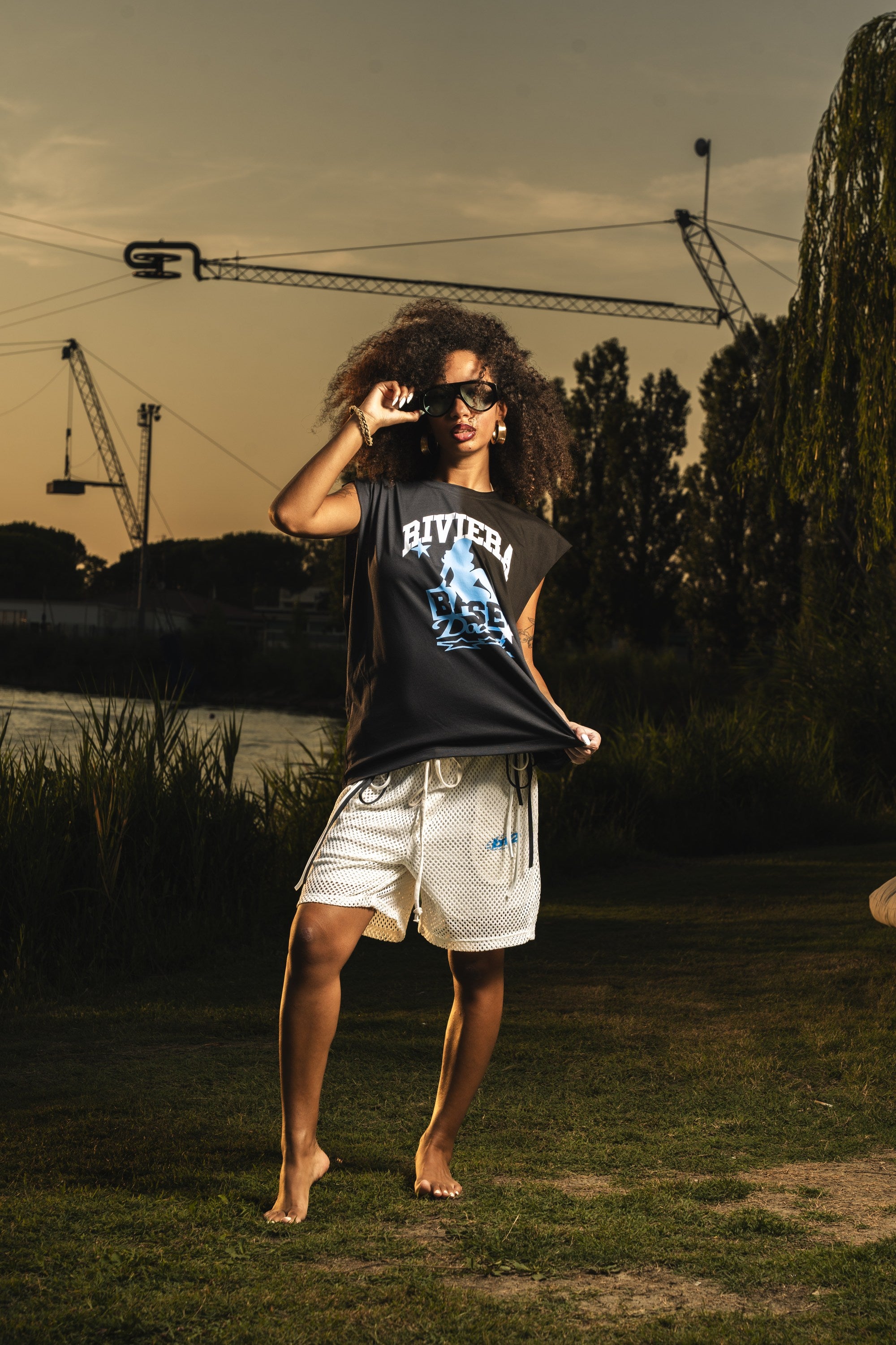 Fleece Jorts Mesh "RIVIERA" logo White