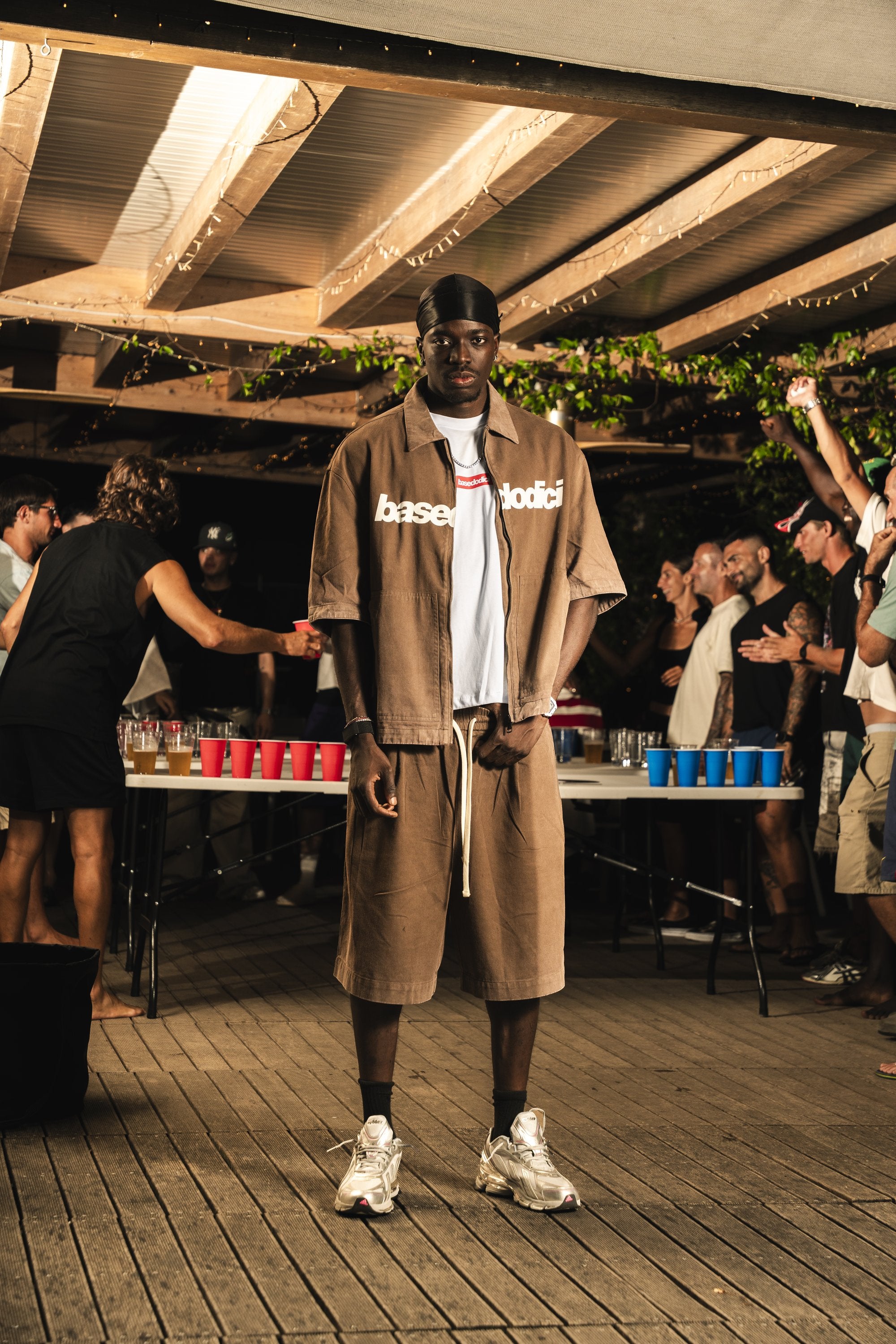 Zip Shirt "RIVIERA" Logo Brown/White