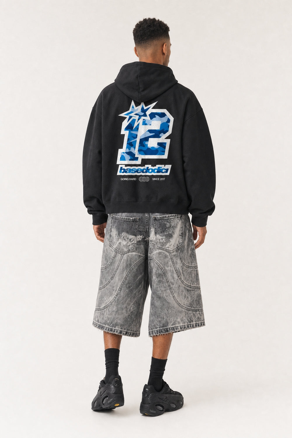 Hoodie "4PLAYERS" Back 12 Black/CamoBlue