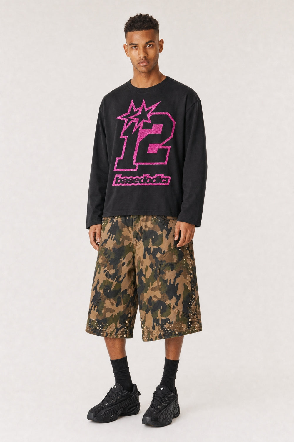 Longsleeve "4PLAYERS" FrontLogo 12 Black/GlitterPink