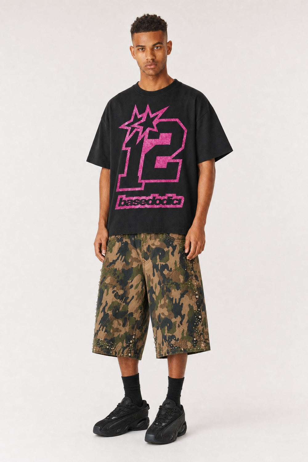 T-Shirt "4PLAYERS" FrontLogo 12 Black/GlitterPink