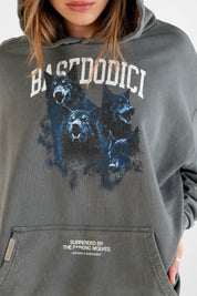 Hoodie “DYSTOPIA” Wolves Stone Washed