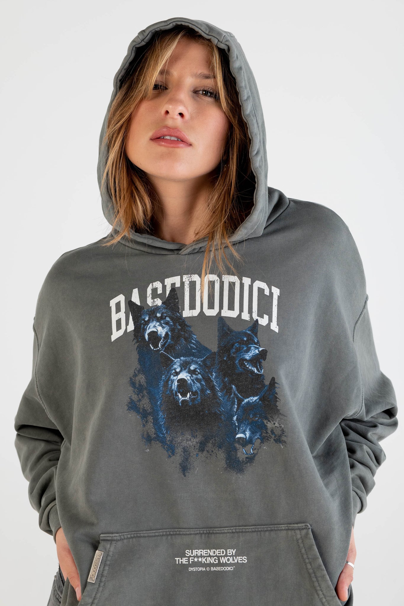 Hoodie “DYSTOPIA” Wolves Stone Washed