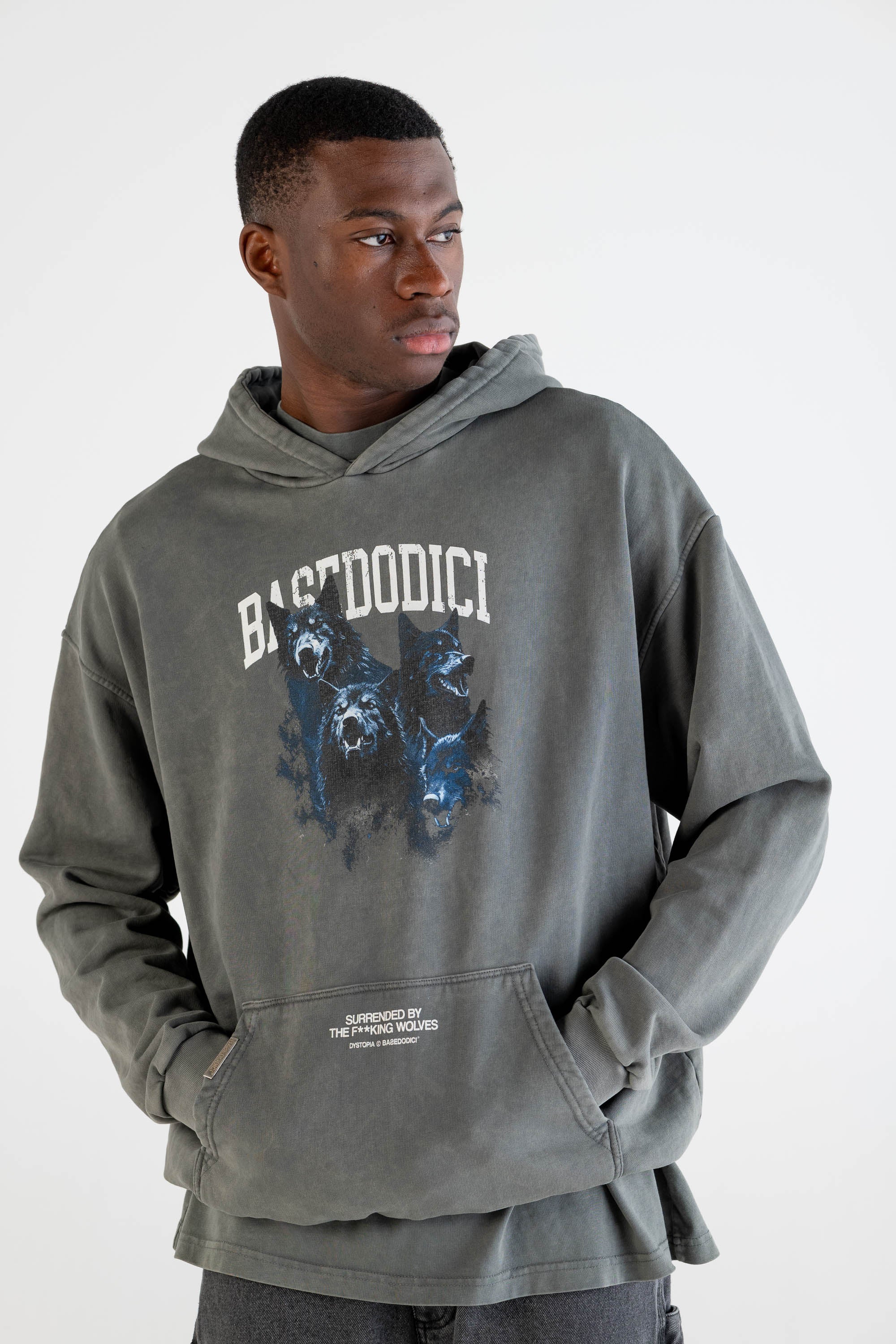 Hoodie “DYSTOPIA” Wolves Stone Washed