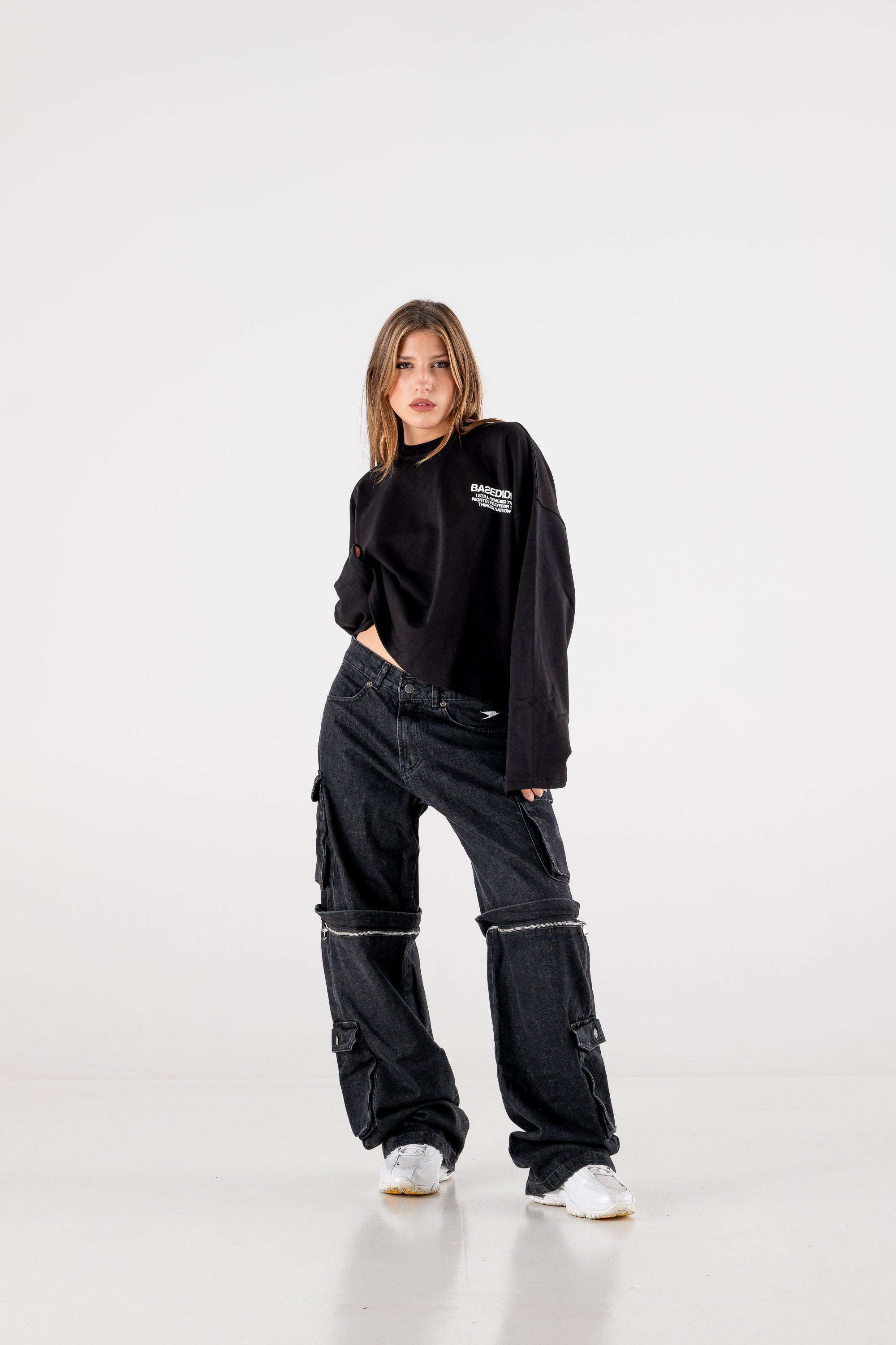 Double Denim Cargo Pants “DE LA RUE À LA RUE” Black 