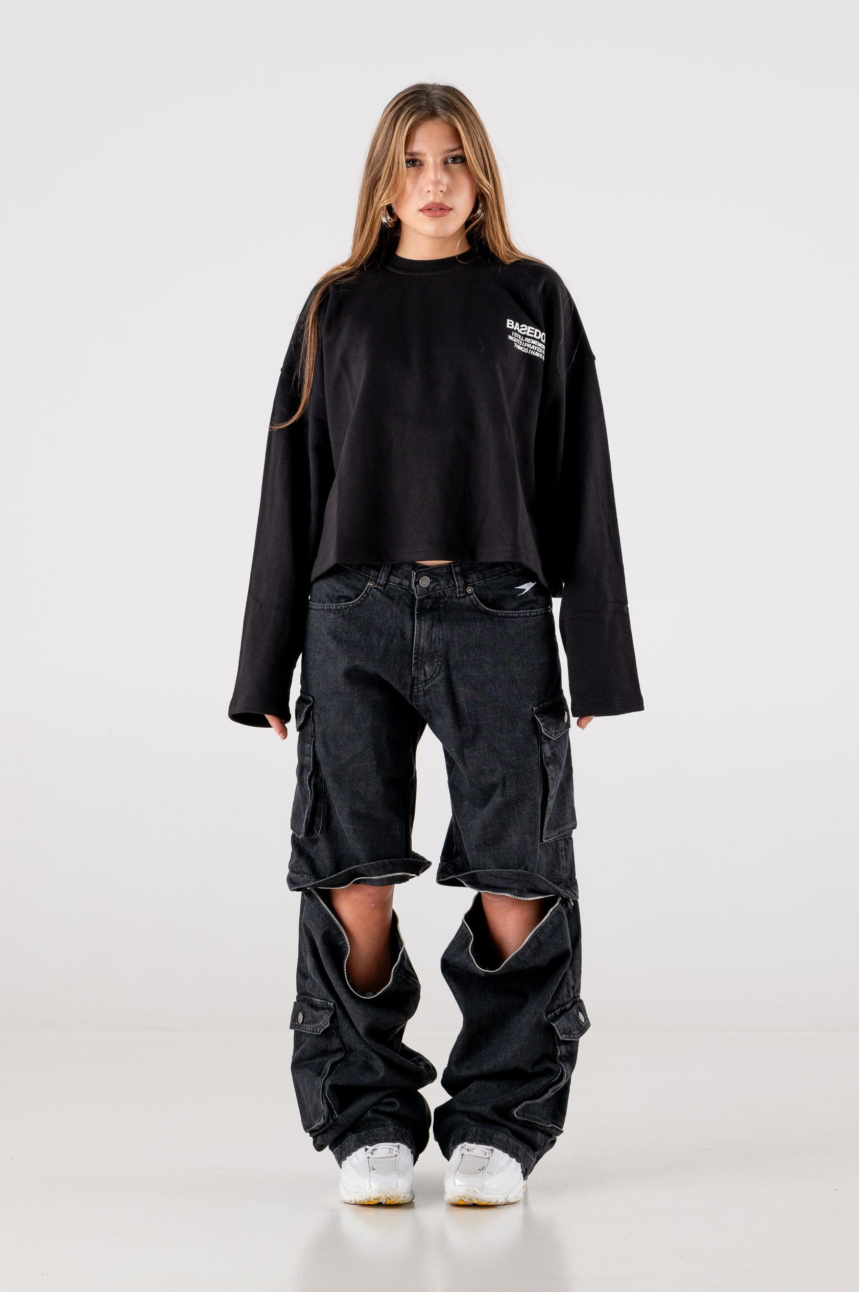 Double Denim Cargo Pants “DE LA RUE À LA RUE” Black
