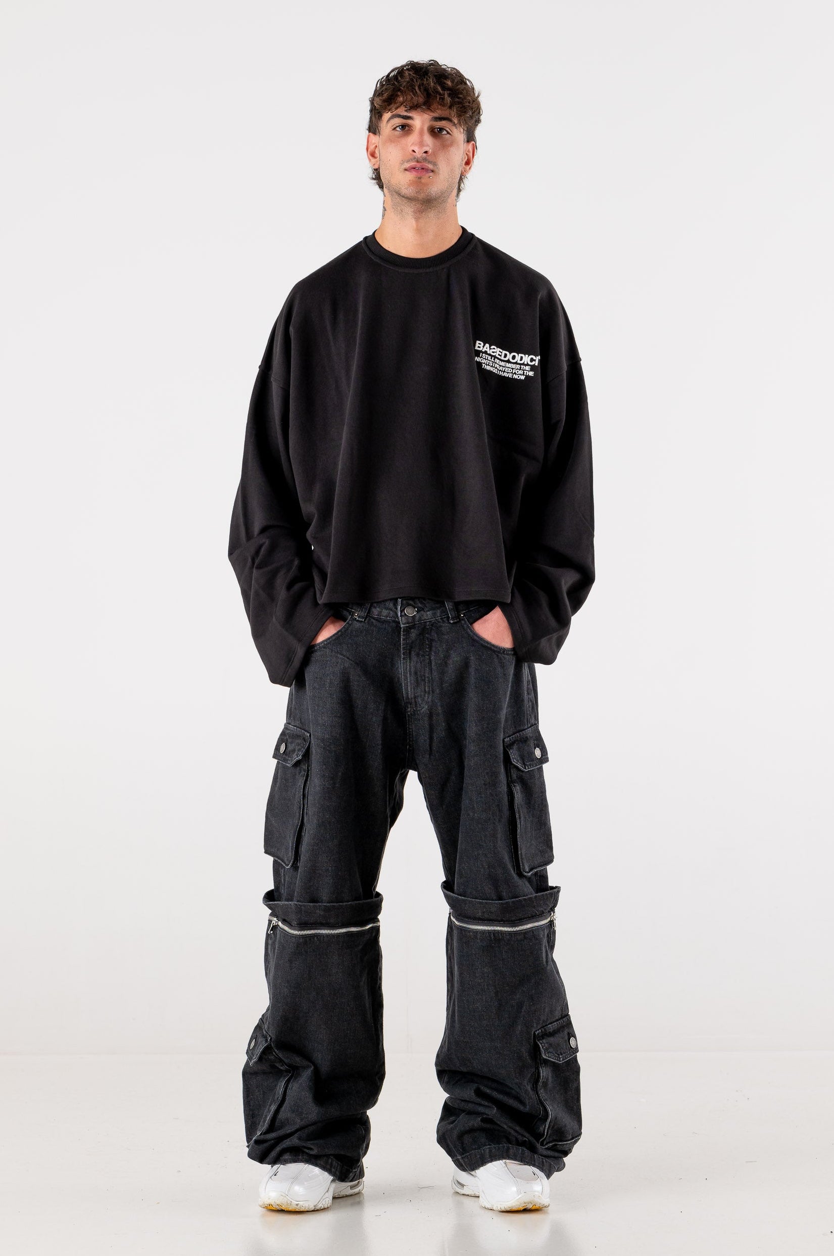 Double Denim Cargo Pants “DE LA RUE À LA RUE” Black