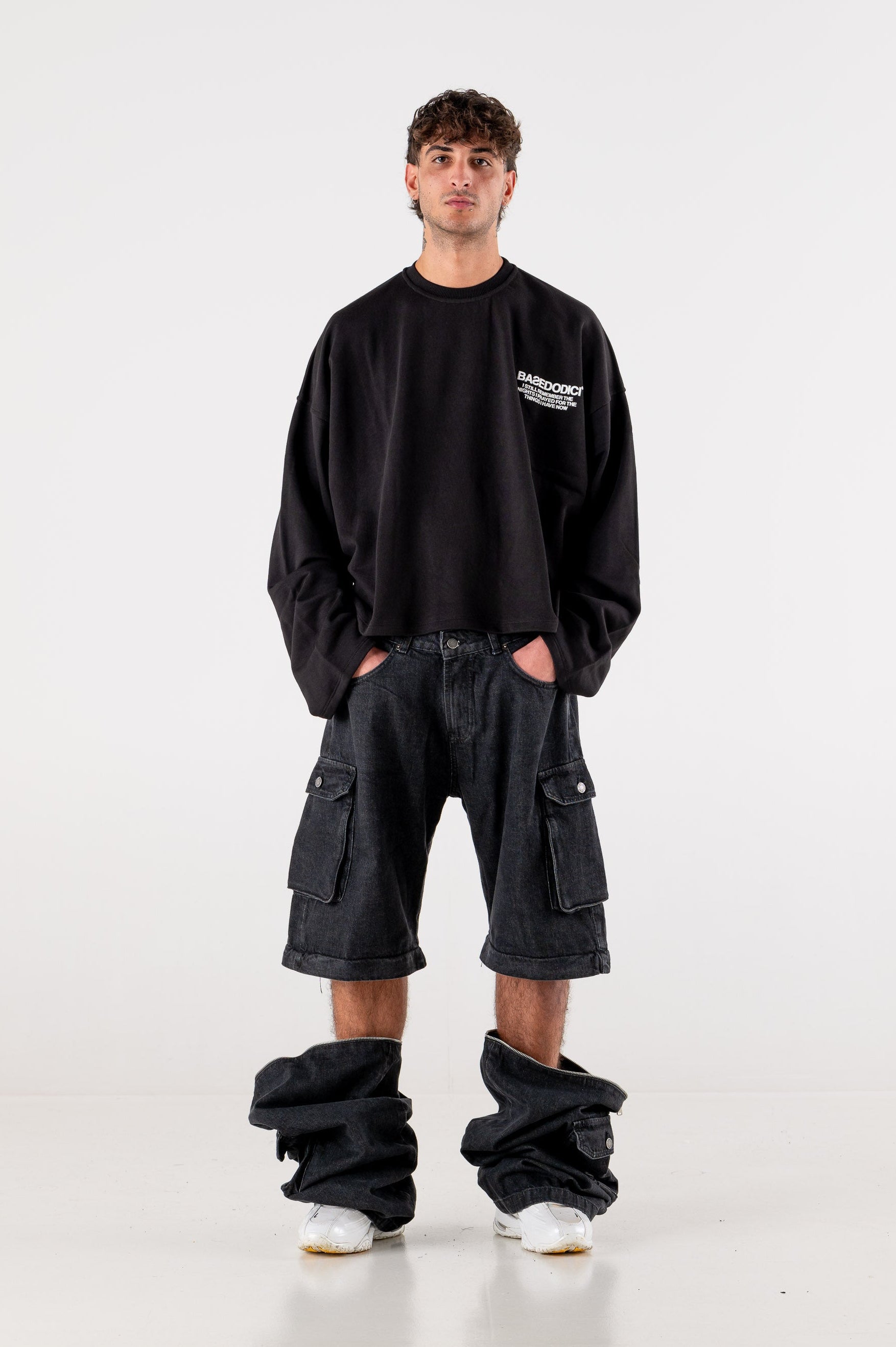 Double Denim Cargo Pants “DE LA RUE À LA RUE” Black