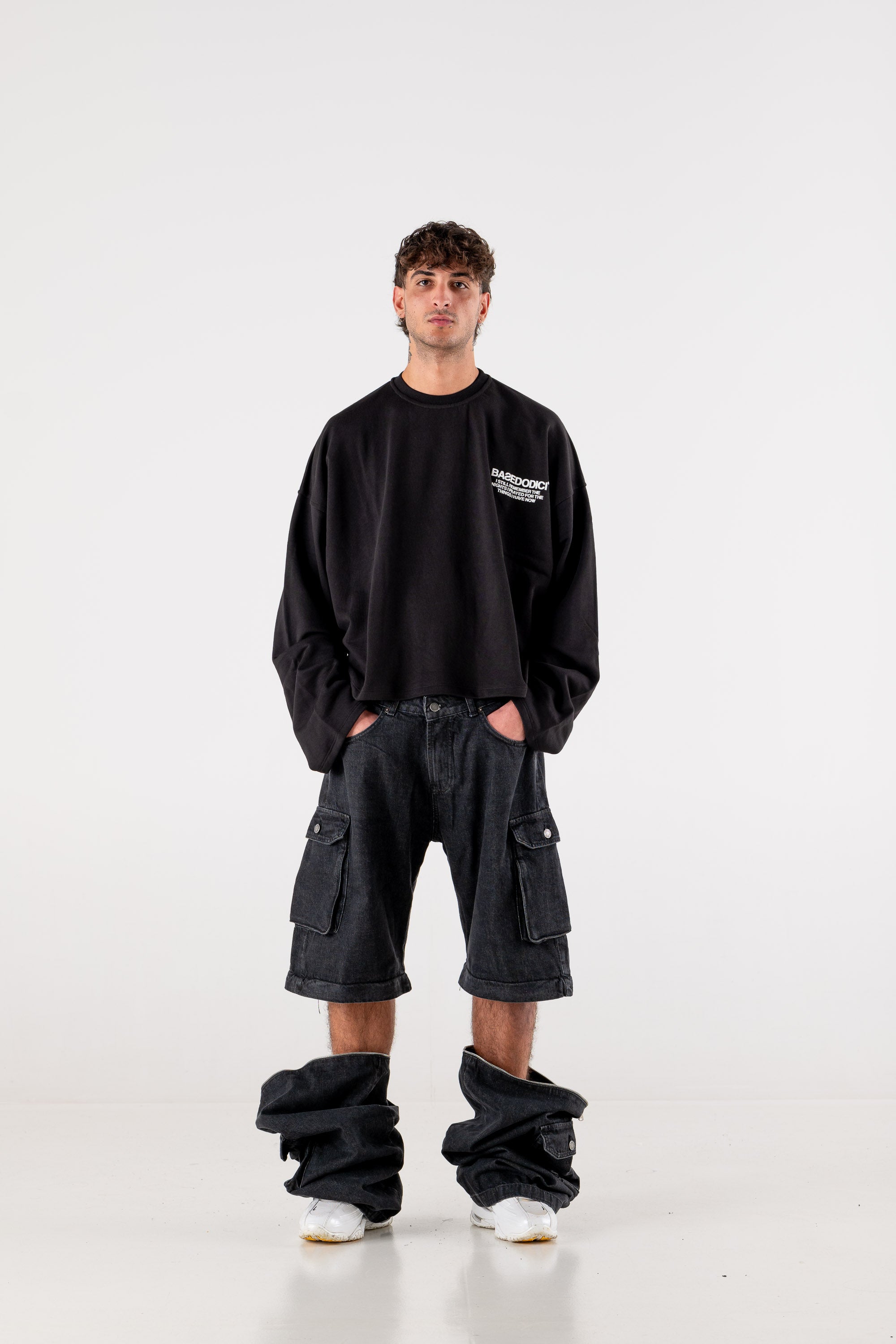 Double Denim Cargo Pants “HOOLIGAN” Black 