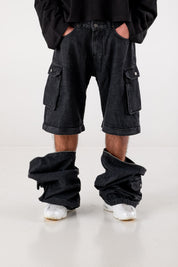 Double Denim Cargo Pants “DE LA RUE À LA RUE” Black 