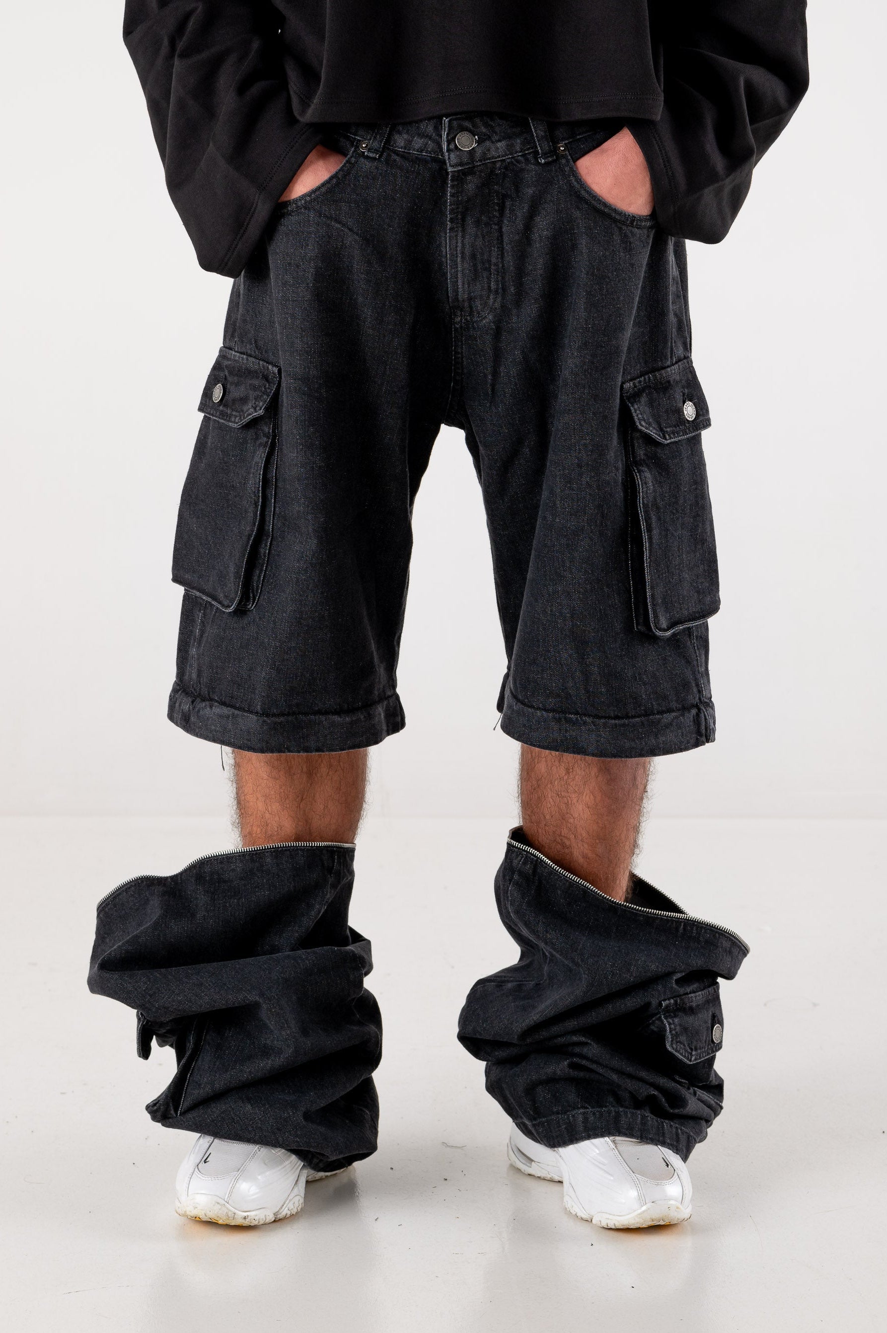 Double Denim Cargo Pants “DE LA RUE À LA RUE” Black