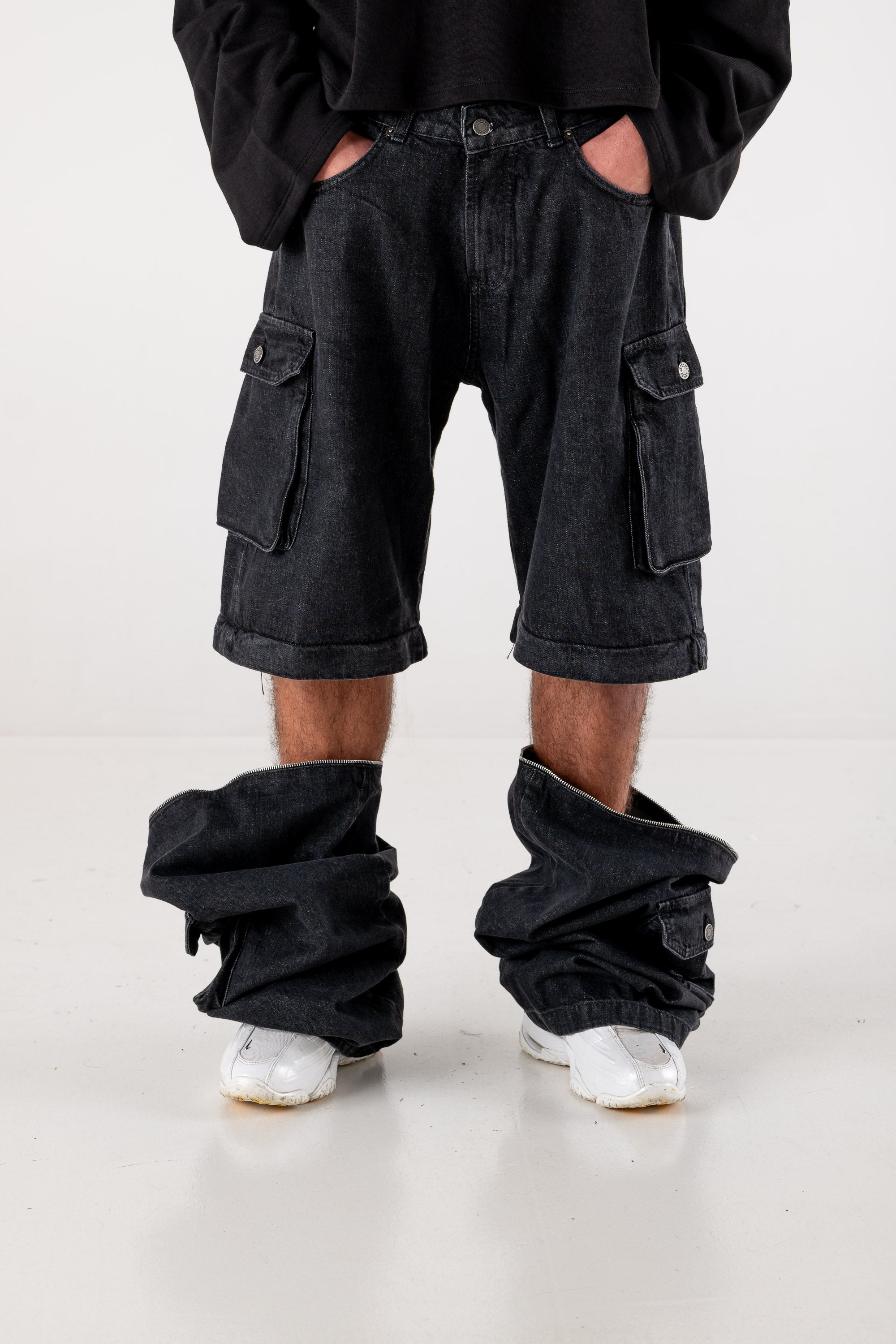 Double Denim Cargo Pants “DE LA RUE À LA RUE” Black