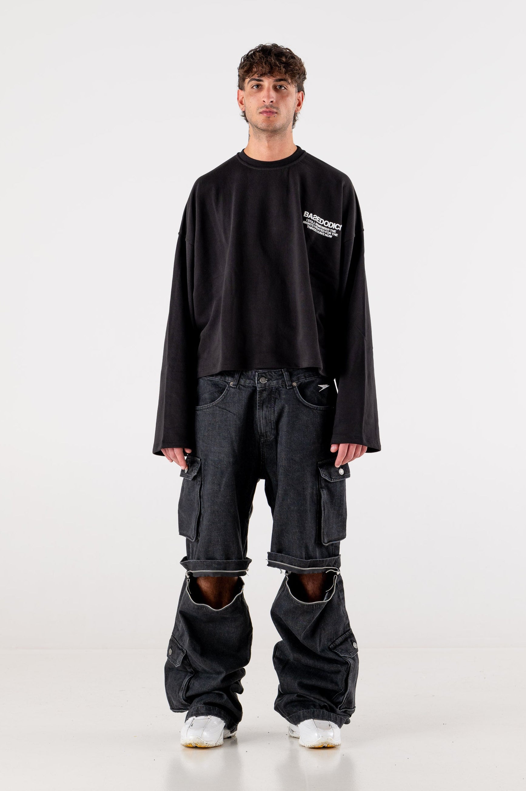 Double Denim Cargo Pants “DE LA RUE À LA RUE” Black