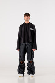 Double Denim Cargo Pants “DE LA RUE À LA RUE” Black