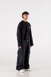 Double Denim Cargo Pants “DE LA RUE À LA RUE” Black