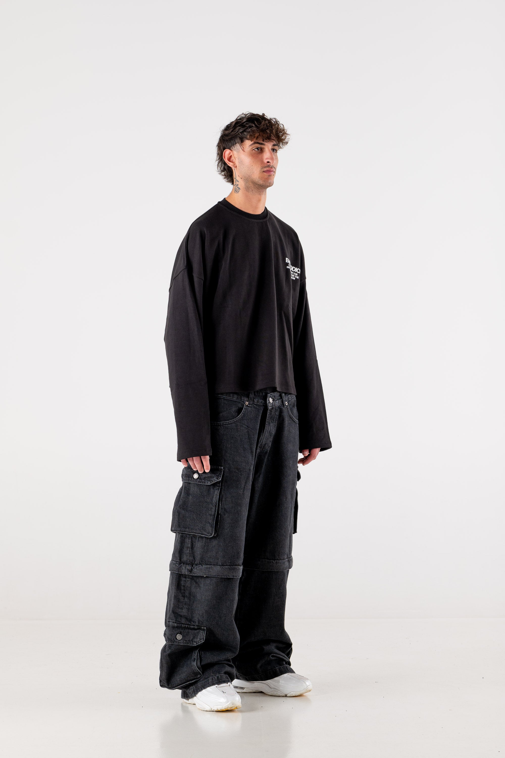 Double Denim Cargo Pants “DE LA RUE À LA RUE” Black 